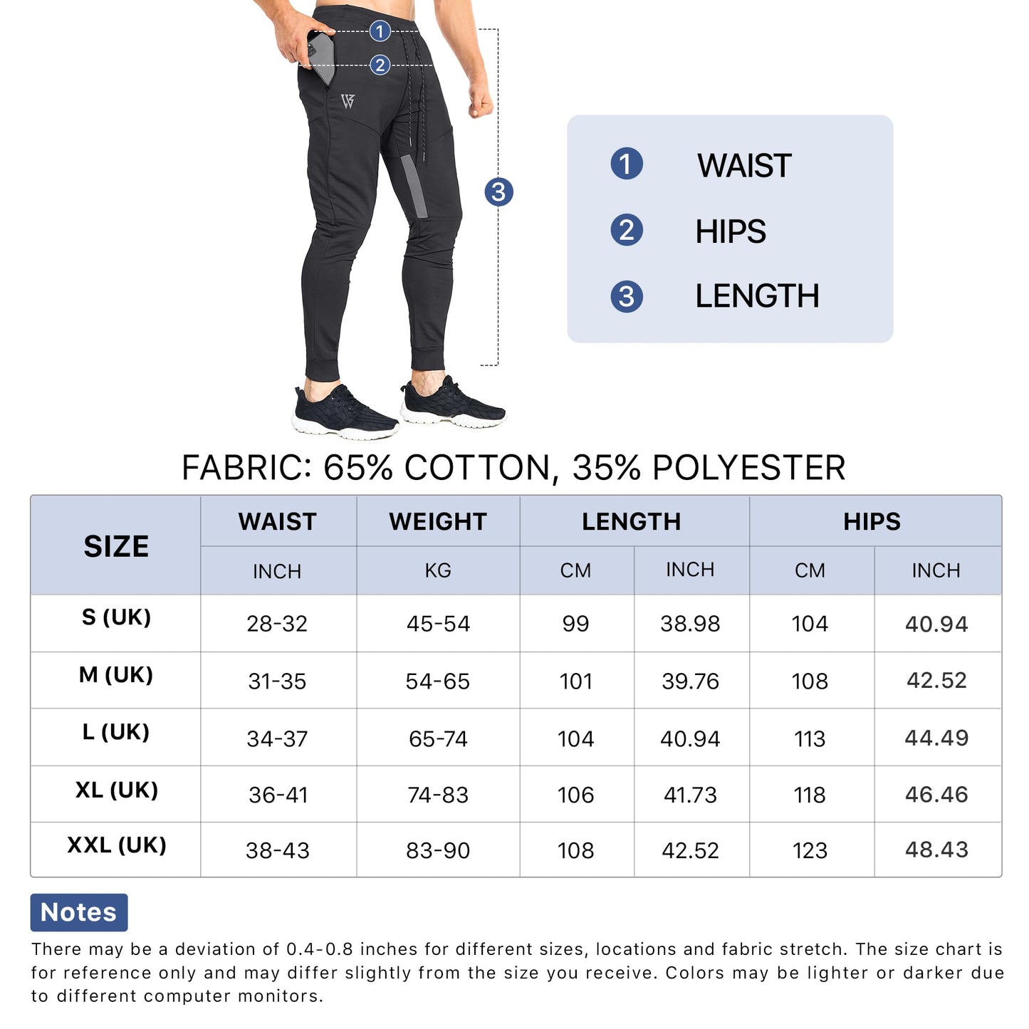 BROKIG Mens Vertex Gym Joggers Sweatpants Tracksuit Jogging Bottoms Running Trousers with Pockets (L, Black)