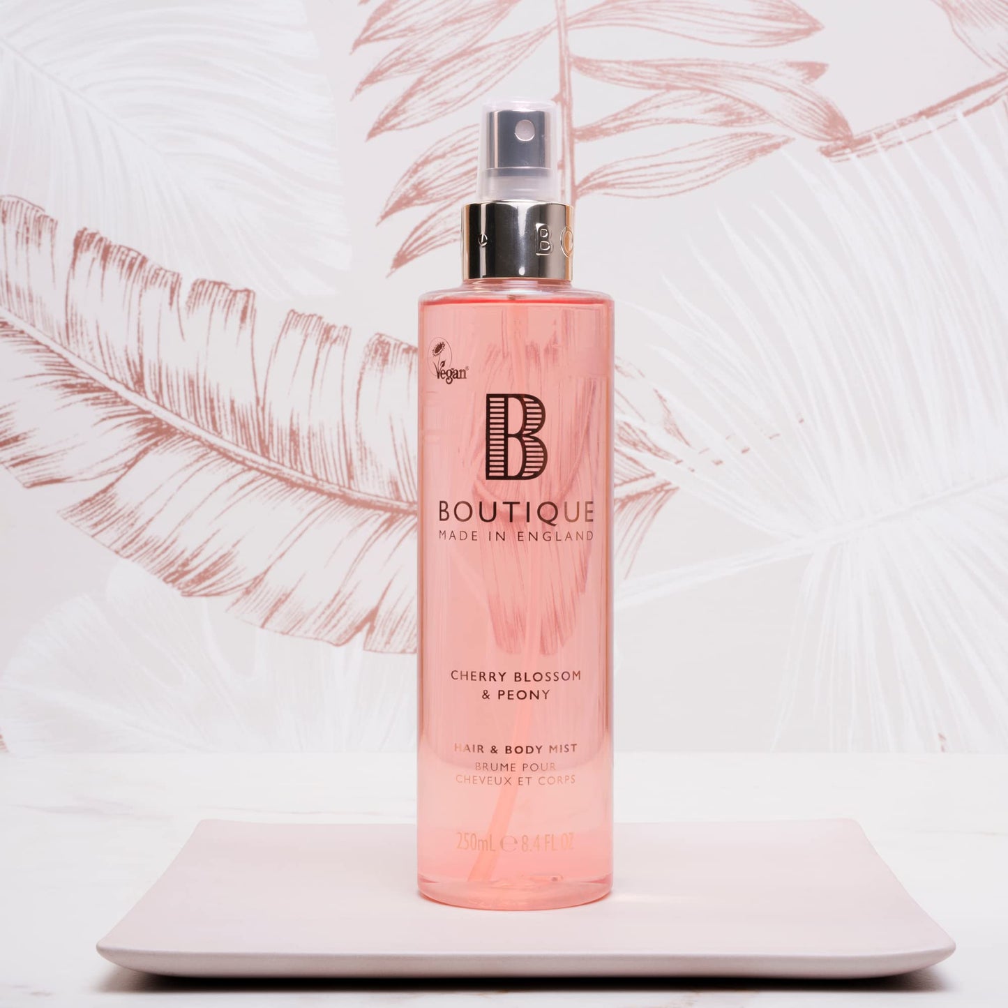 Boutique Women's Body Spray 250ml - Cherry Blossom and Peony Fragrance Hair & Body Mist - Refreshing, Moisturising With Essential Oils - Vegan - Made In England