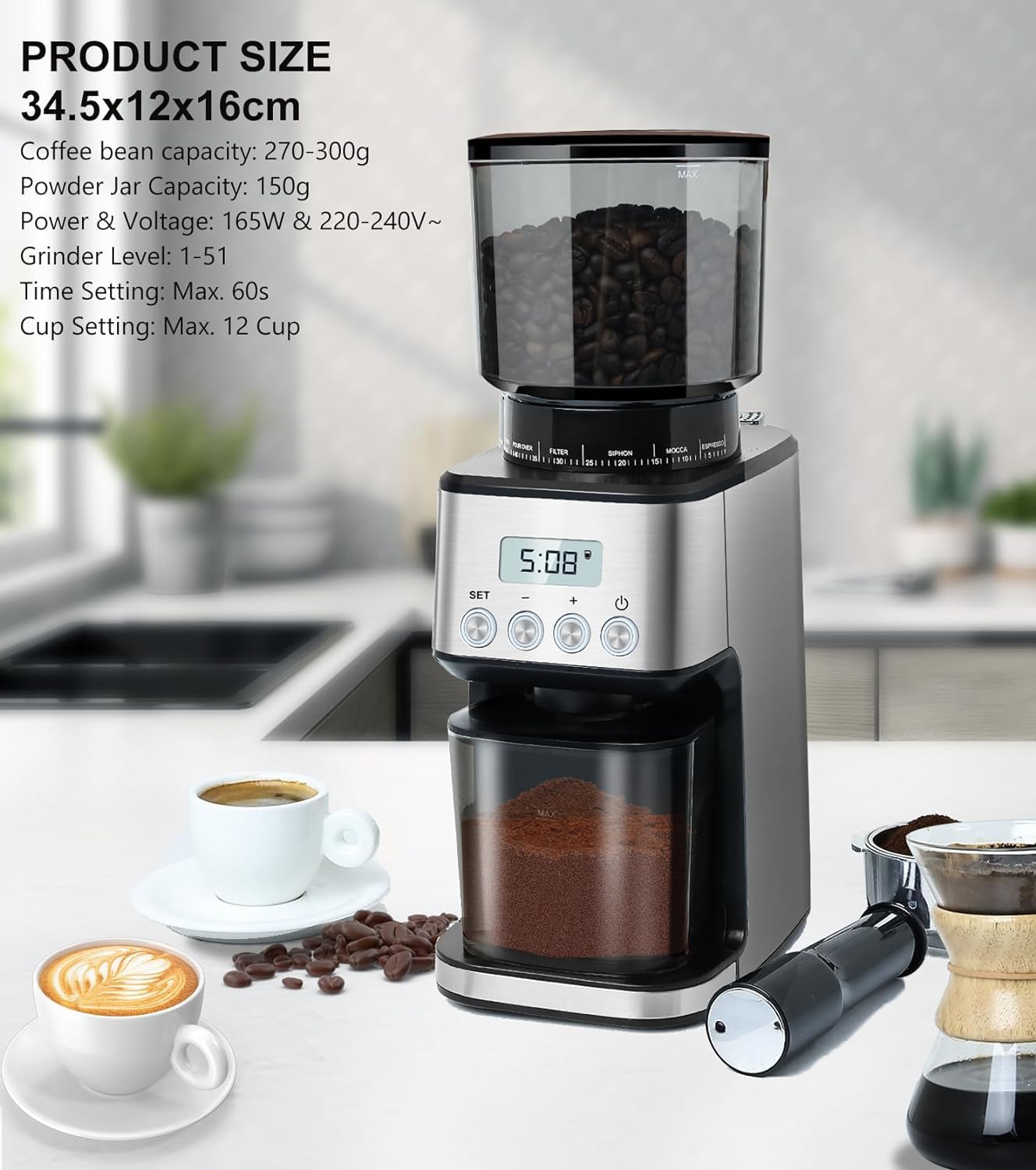 - Homtone Coffee Grinder Electric Conical Burr | Adjustable Coffee Grinder | 51 Precise Settings -