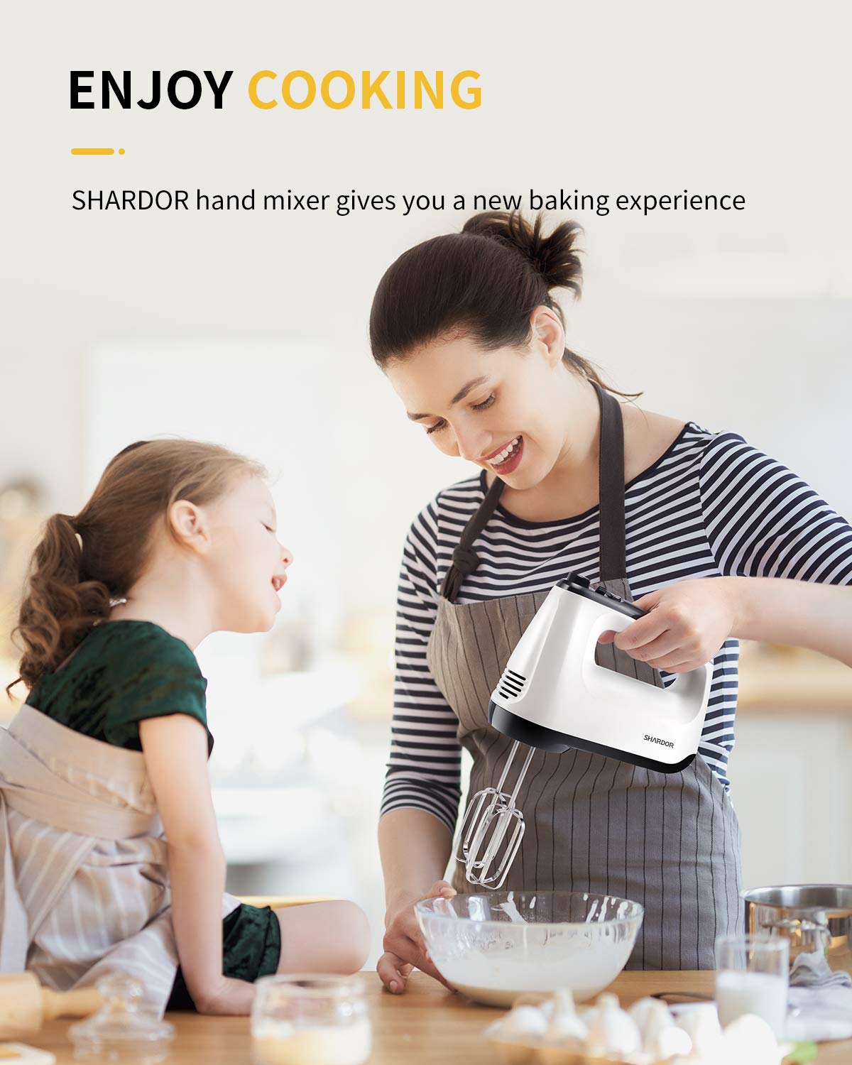 - SHARDOR Hand Mixer | Electric Whisk | Anti-Splash Hand Whisk | 6 Speeds with Turbo Button |Storage Case | 400W -