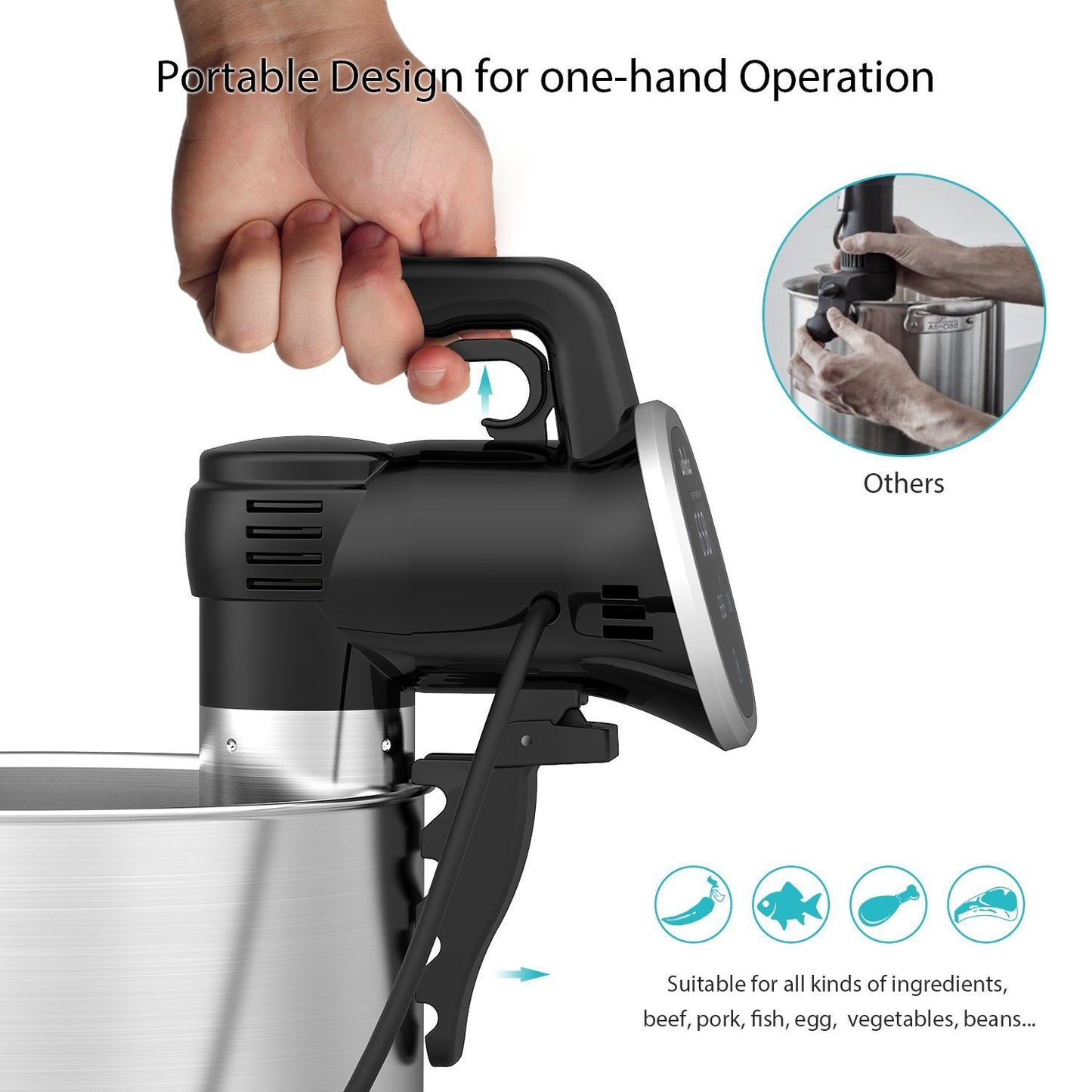 - Wancle Sous Vide Precision Cooker Immersion Circulator, Black-Classic