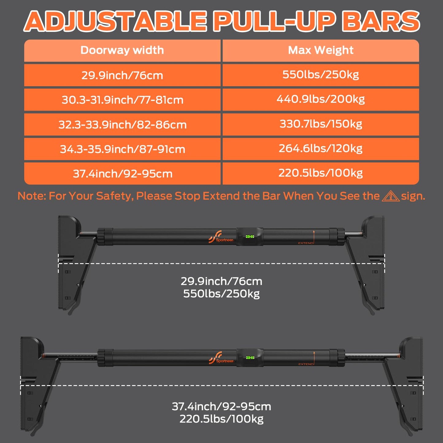 - Sportneer Pull Up Bar | Adjustable Chin up Bar | Strength Training Pull-up Bar for Doorway -