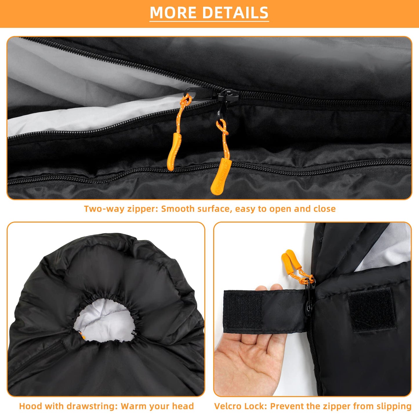 ACTIVE FOREVER Rectangular Sleeping Bag 3 Seasons - Lightweight Camping Sleeping Bags for Kids and Adults Indoor & Outdoor, Sleeping bag with Compression Sack for Hiking Backpacking, Black