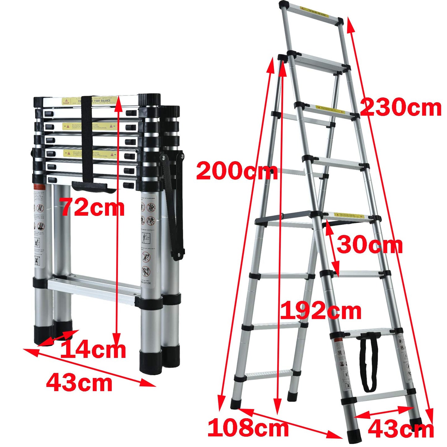 - Telescoping Step Ladder | Aluminum Folding Stepladder | 6+7 Steps -