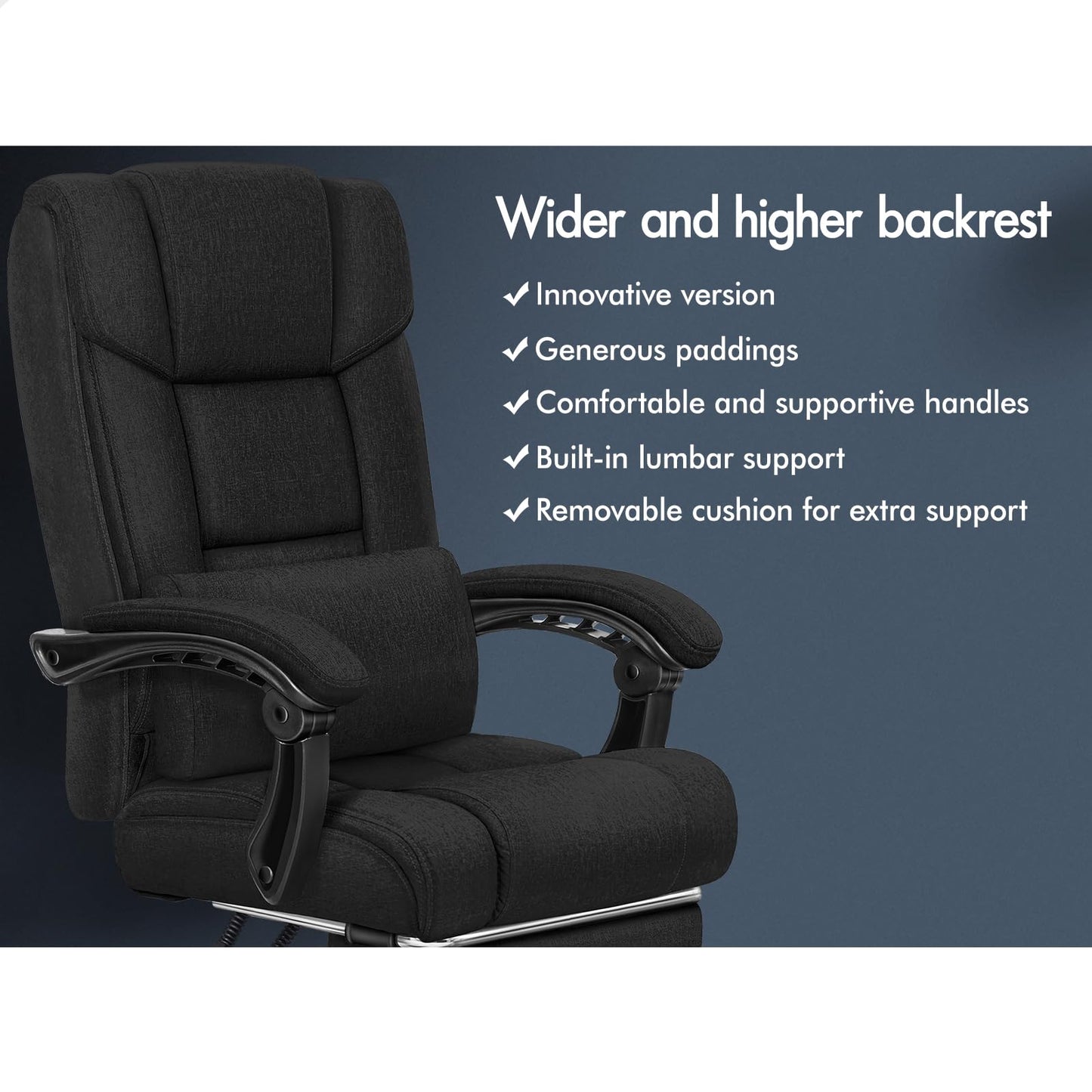 - ELFORDSON Office Chair | XL Lumbar Cushion | Computer Desk Chair with Footrest | High Back 150° Recliner -