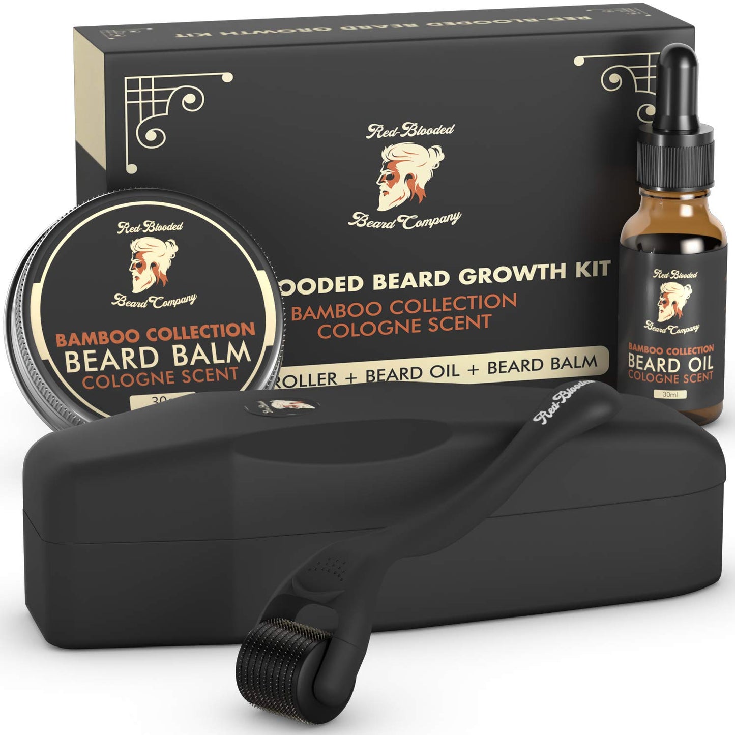 - Red-Blooded Beard Growth Kit | Beard Roller + Beard Oil + Beard Balm -