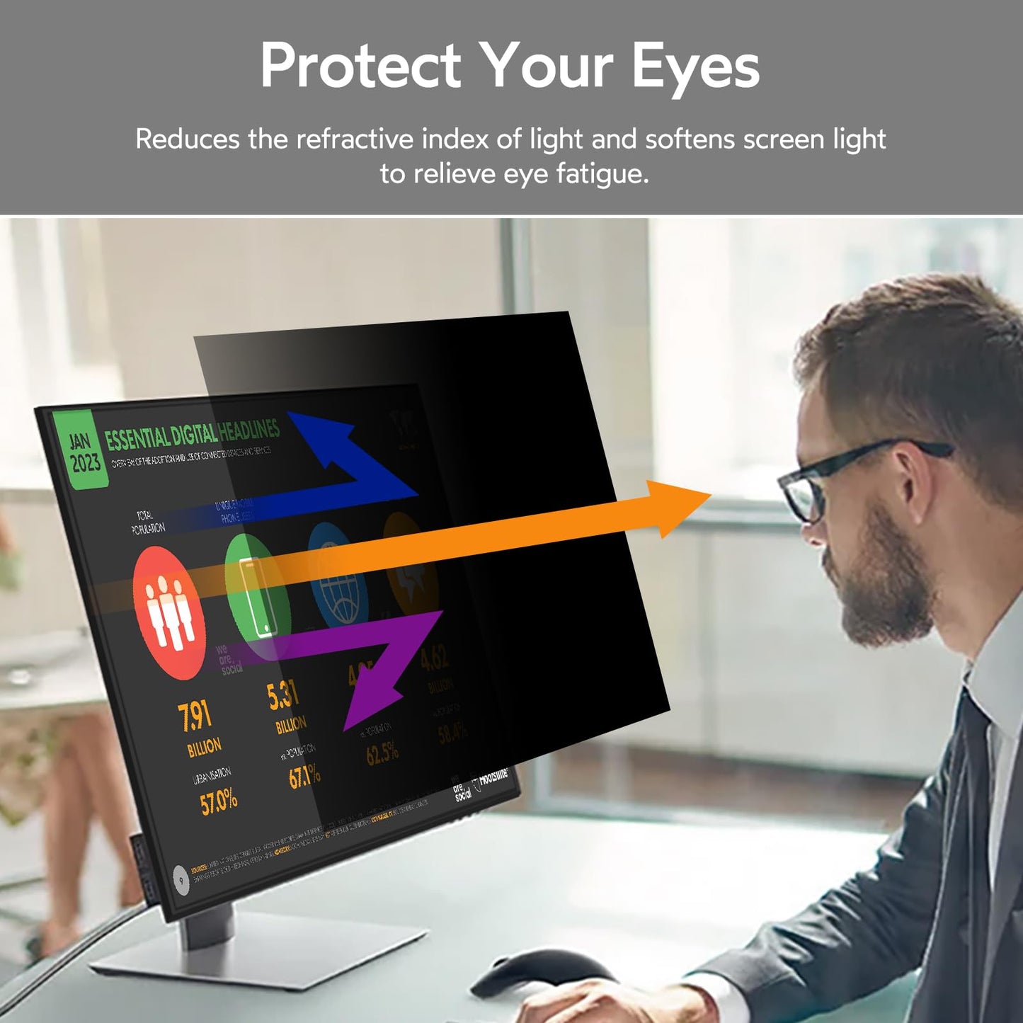 BERSEM 24 inch Removable Computer Privacy Screen Filter for 16:9 Ratio Monitor, Anti-Spy, Anti-Glare, Anti-Scratch, UV-Blocking