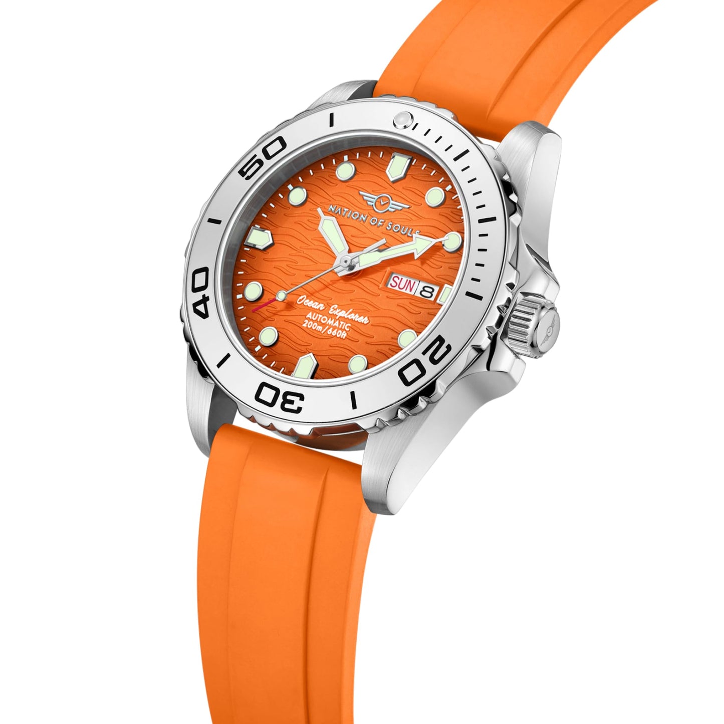 - Nation of Souls Silver and Orange Ocean Explorer | Men's Automatic Analogue Watch -