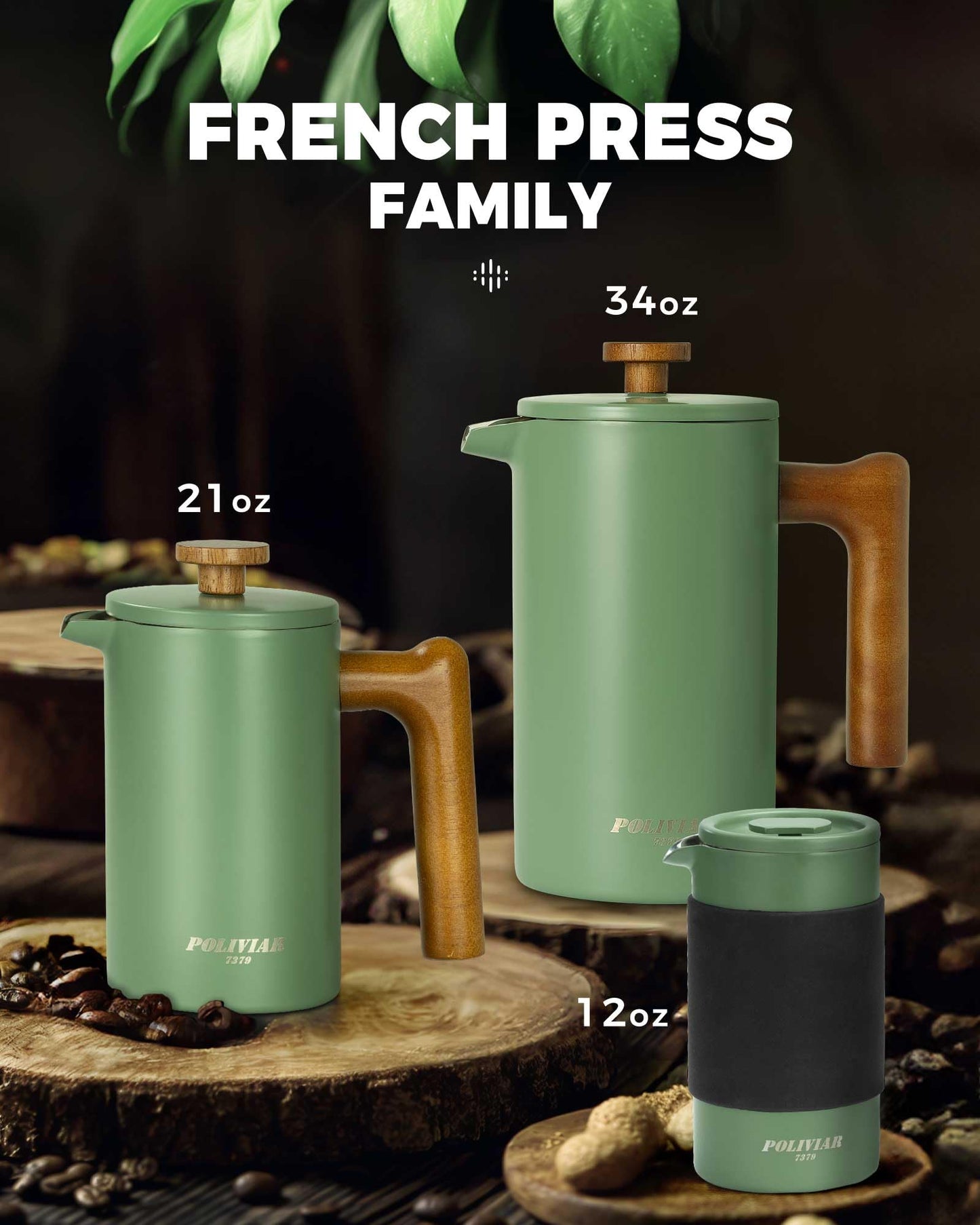 - POLIVIAR Cafetiere 8 Cup- French Press Coffee Maker with Wood Handle | Stainless Steel Cafetiere for Coffee and Tea (1 L) -