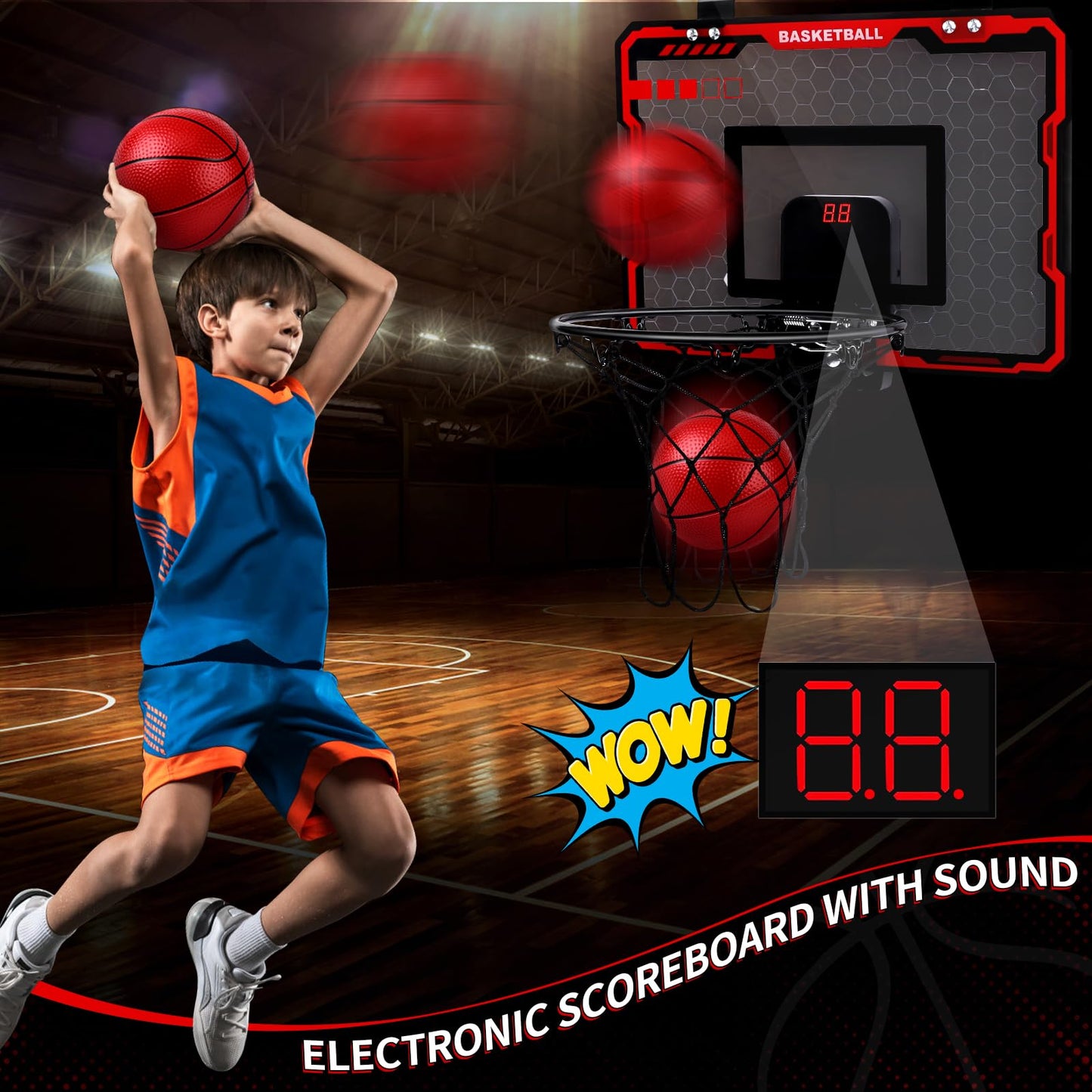 AmyBenton Basketball Hoop for Kids, Mini Basketball Hoop for Toddler Indoor Outdoor, Wall Mounted Basketball Hoop with Automatic Scoring, Basketball Hoop Back of Door for Boys and Girls age 6 7 8 9 10