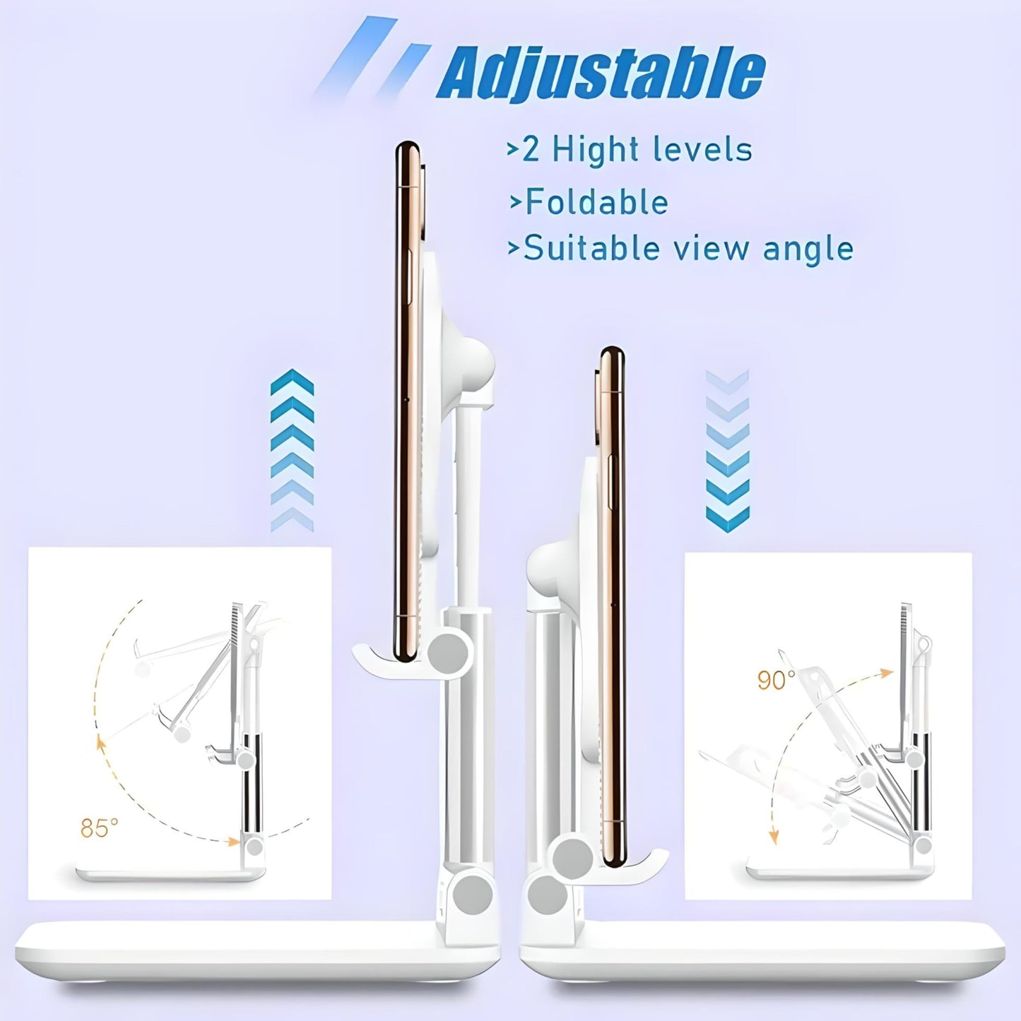 Betron Universal Phone Stand, Height Adjustable Holder, Foldable Cradle Dock Compatible with iPhone, Samsung Galaxy, and Other Smartphones