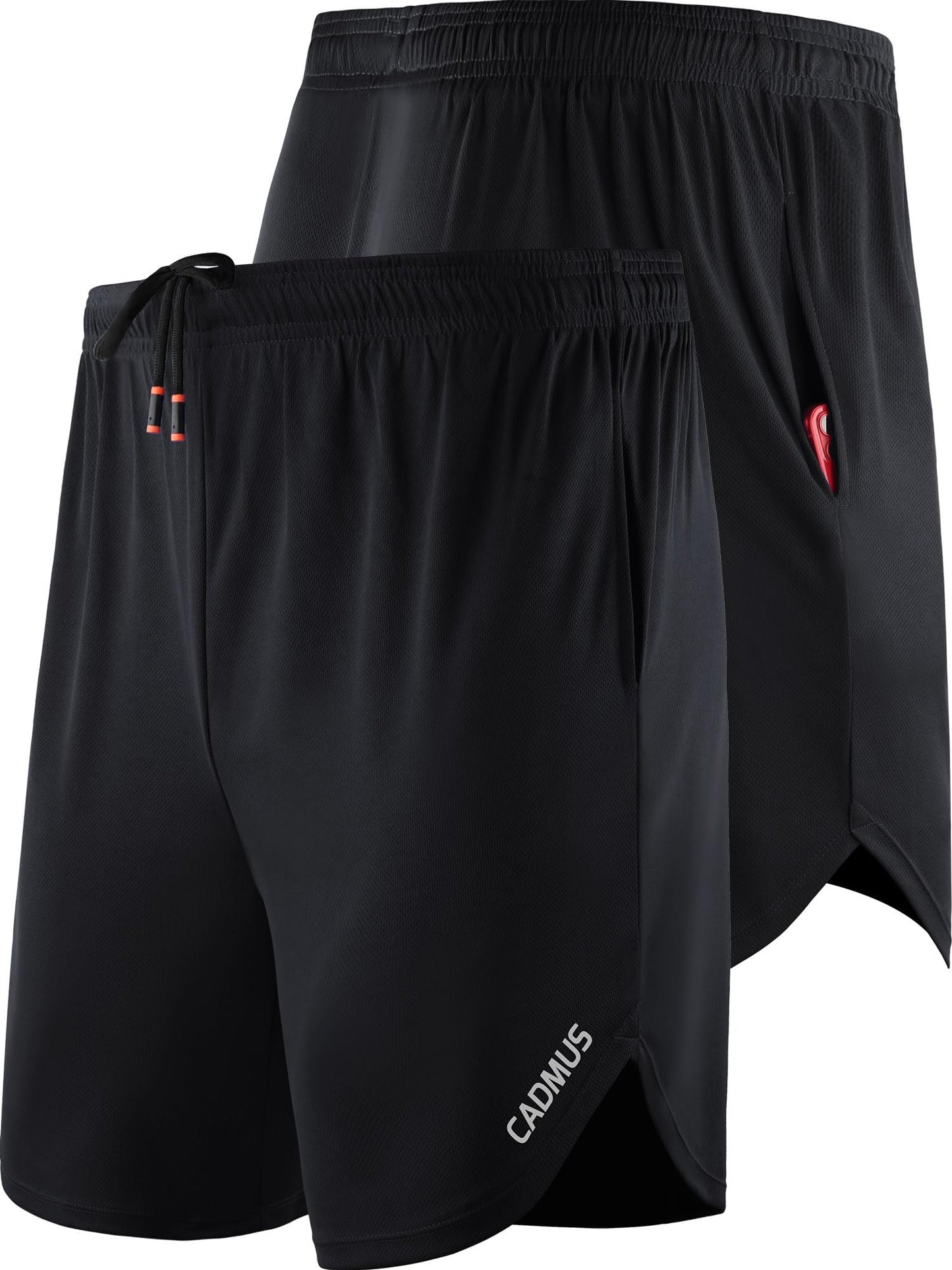 Cadmus Men's 2 in 1 Running Shorts with Liner,Dry Fit Workout Shorts with Pockets,1070,2 Pack,Black/Red,XL