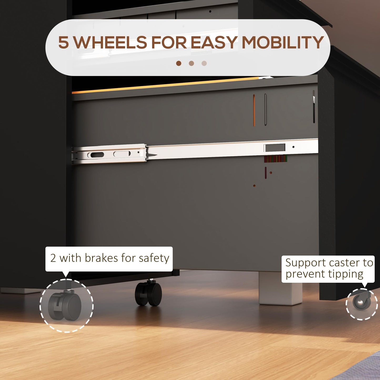 - Vinsetto 3-Drawer Mobile Filing Cabinet with Pencil Tray, Steel Lockable File Cabinet -