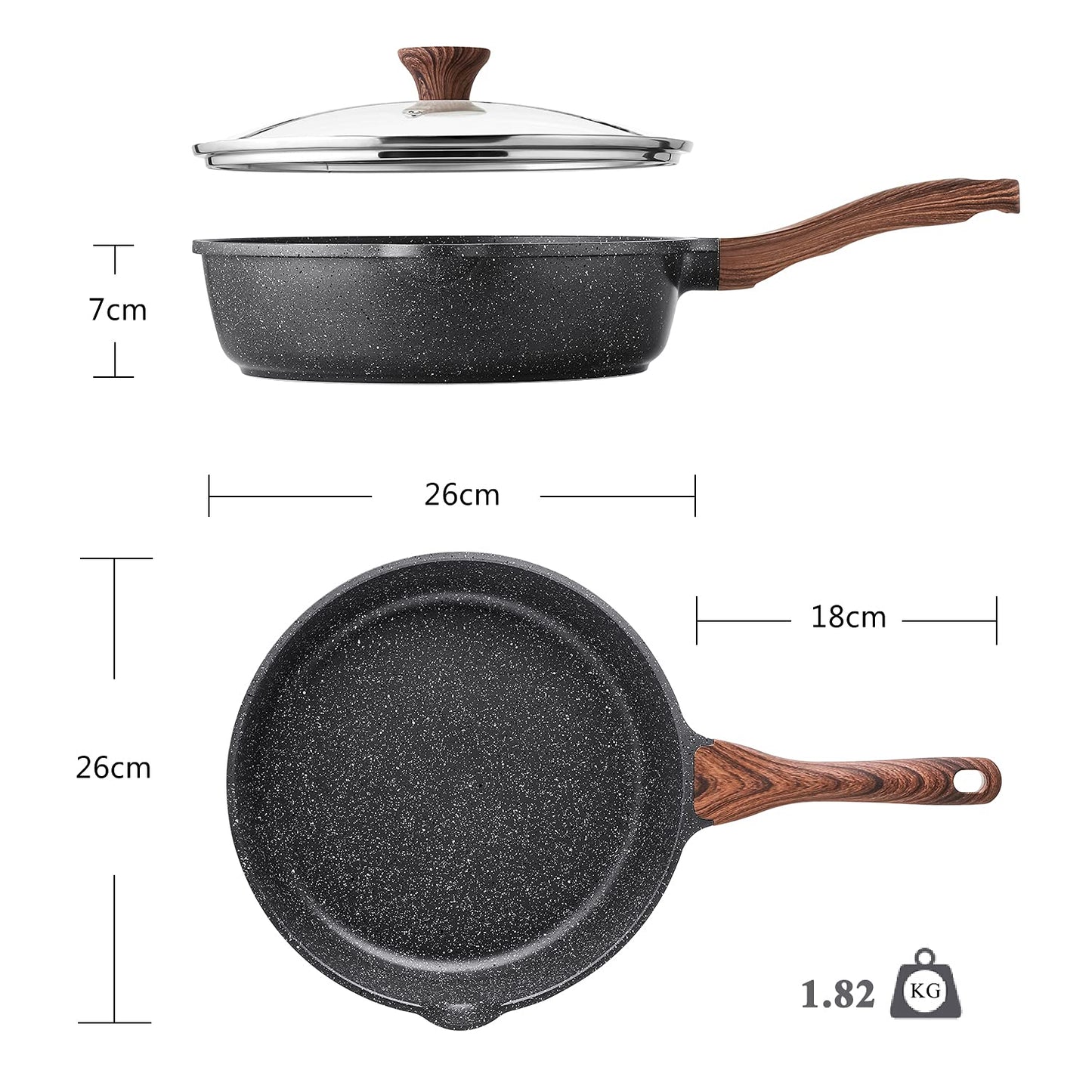 - SENSARTE Nonstick Deep Frying Pan Skillet | 26 cm/4 Litre Frying Pan with Lid -