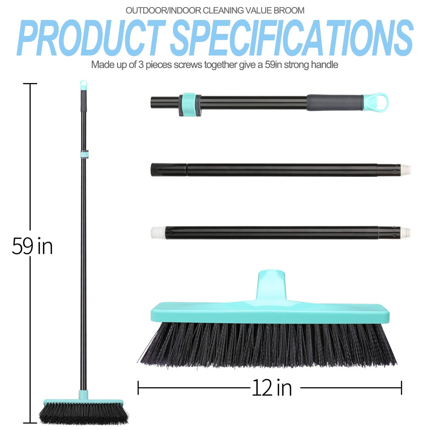 - Yard Brush Telescopic Long Handle with Stiff Bristles Outdoor Broom for Cleaning Scrubbing Driveway Yard Wood Stone Leaves Lawn Garden Broom