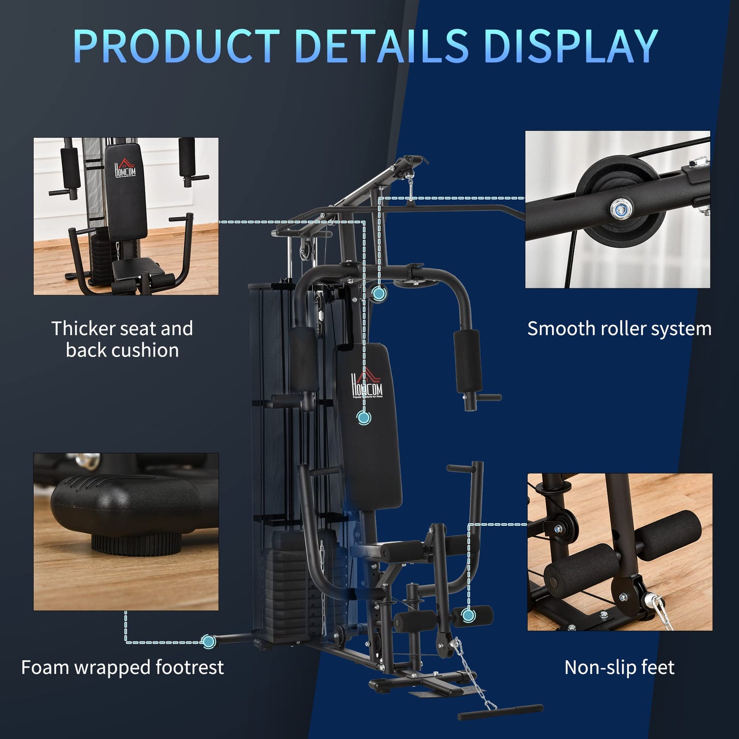 - HOMCOM Multi-Exercise Gym Workout Station | 45Kg Weight Stack Training System | Full Body Fitness for Home Gym -