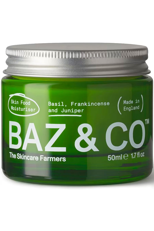 BAZ & CO Skin Food Moisturiser Face Cream for Men 50ml with Basil, Frankincense and Juniper