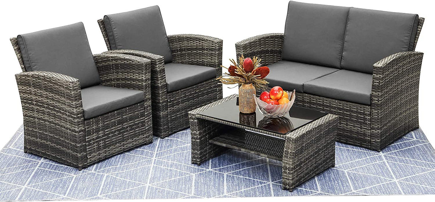 - Mixed Grey Outdoor Rattan Garden Furniture Set with Charcoal Grey Cushions -