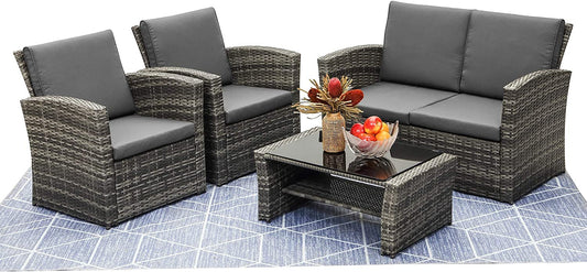 - Mixed Grey Outdoor Rattan Garden Furniture Set with Charcoal Grey Cushions -