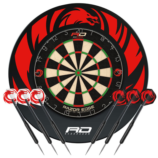 - Red Dragon Razor Edge Professional Dartboard Set | Tournament Standard quality and Durable Dragon Design Surround -