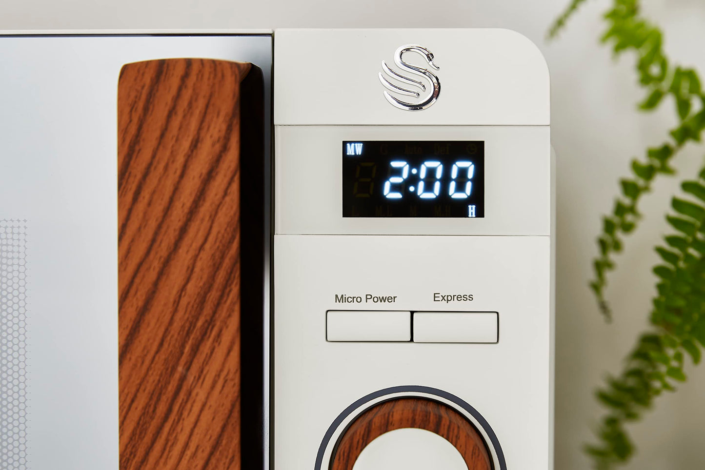 - Swan Nordic LED Digital Microwave with Glass Turntable | 6 Power Levels & Defrost Setting | 20L | 800W | White -