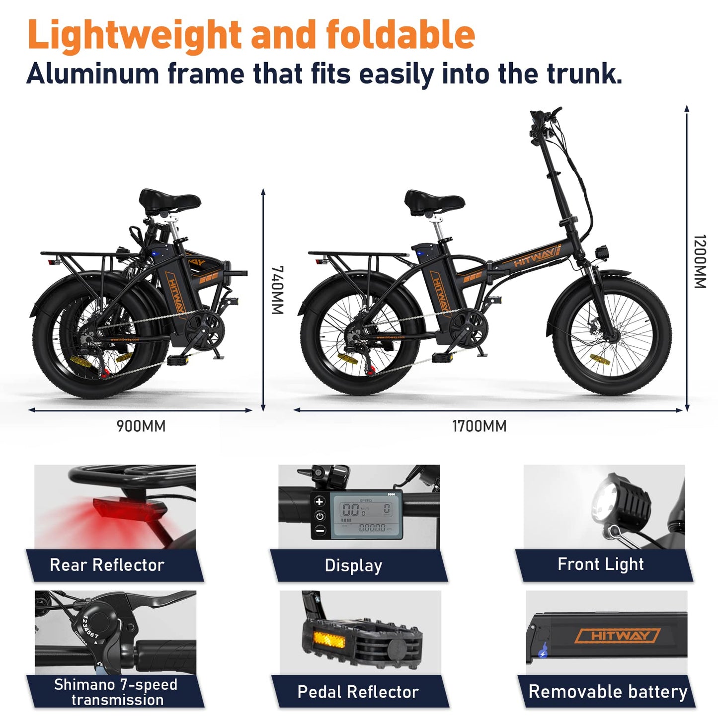 - HITWAY Electric Bike for Adults | 20"*3.0 Fat Tire E-Bike | 250W Electric Bicycle | Folding Electric Bike | 36V/12Ah Removable Battery -