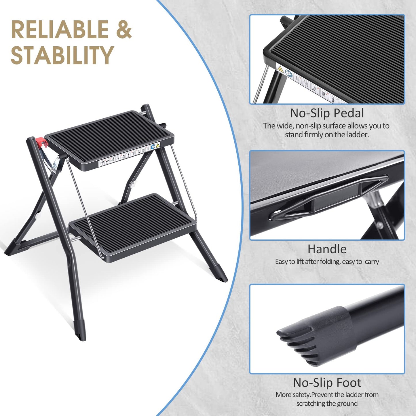 - KINGRACK Step Ladder |  2 Step Portable Ladder With Large Platform -