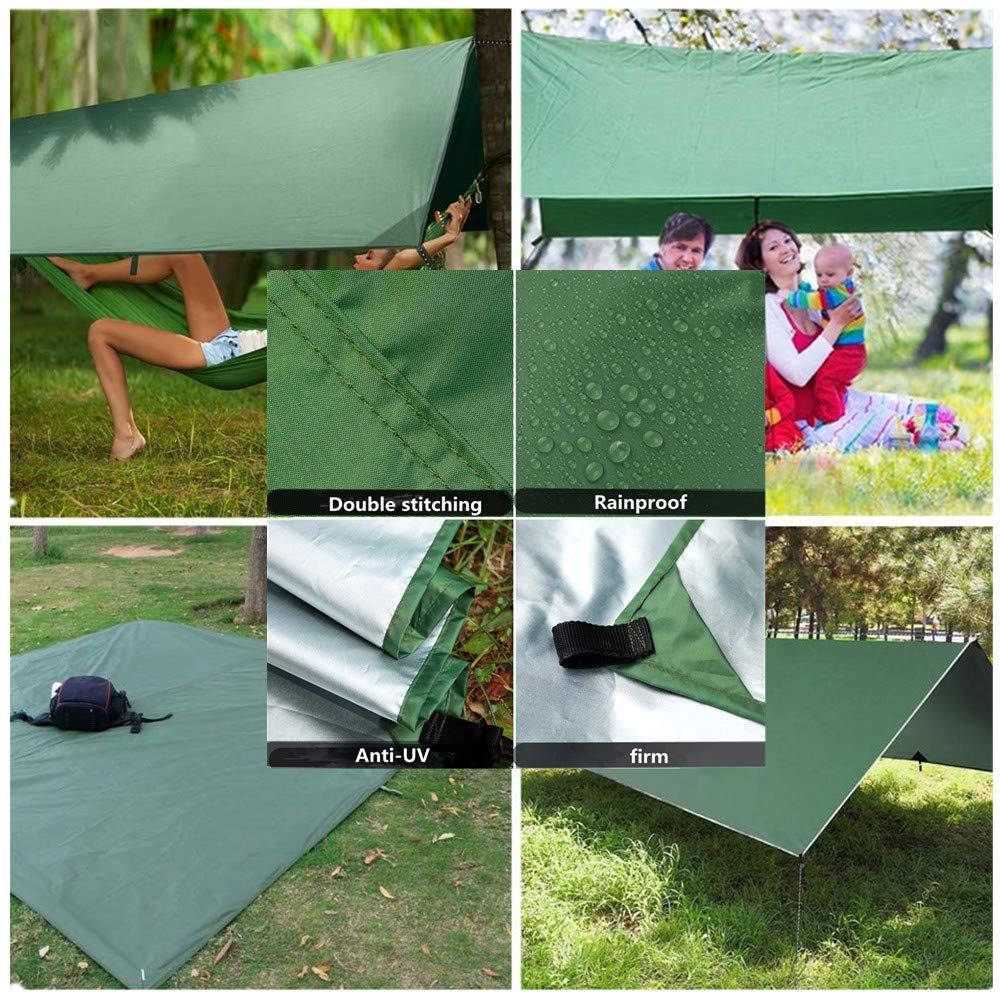 Camping Hammock with Rain Fly Tarp Mosquito Net Heavy Duty Tree Straps Portable Single Double Parachute Hammock Tent Waterproof Rainfly Set for Garden Beach Travel Backpacking outside Activities
