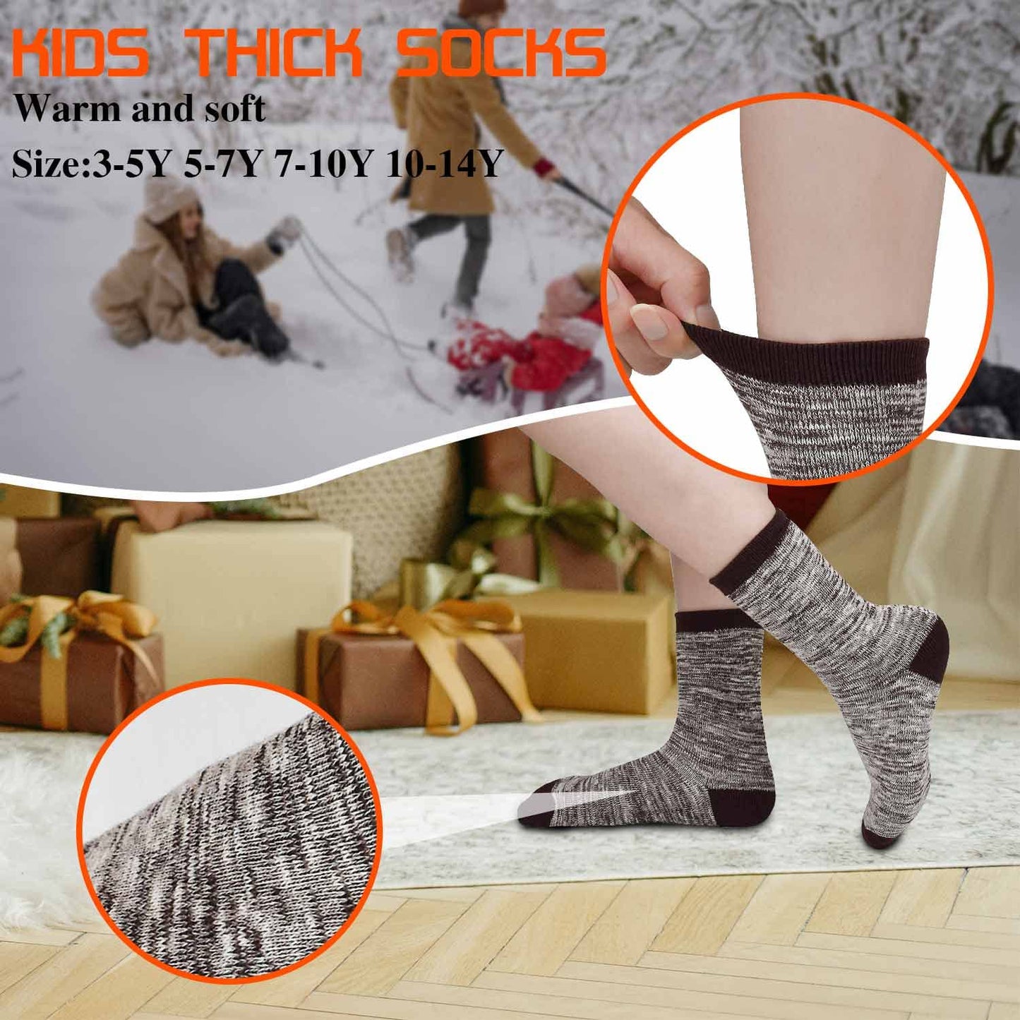 - GENTABY Boys Thick Socks | Kids Winter Thermal Socks | Striped Walking Warm Boot Cosy Hiking Socks -