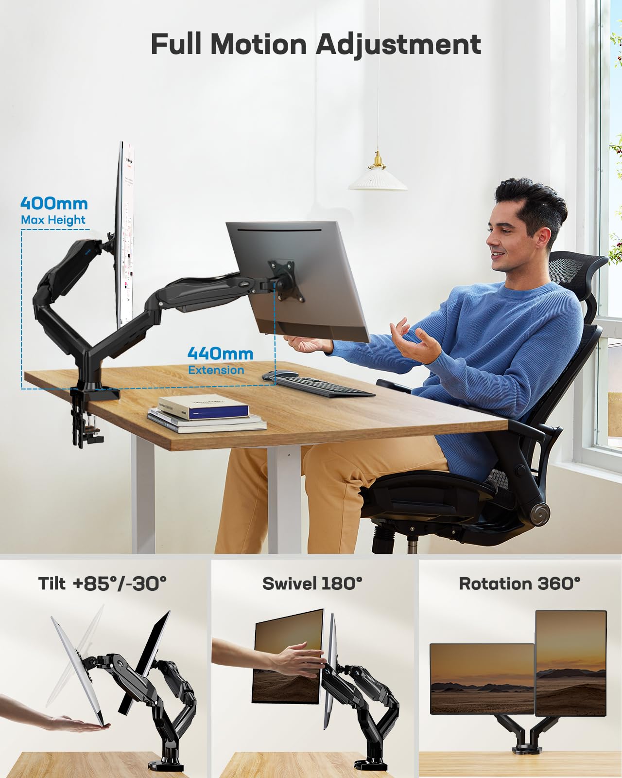 - HUANUO Dual Monitor Stand For 13 to 30 Inch Screens | Dual Monitor Arm Desk Mount -