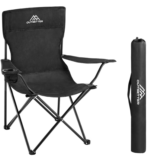 Camping Chair | Lightweight Folding | Portable Chairs for Outdoors | Cup Holder | Storage Cover | Outdoor Leisure Chair Durable with Arm Rest for the Beach, Lawn, Fishing Trip Garden and BBQs Black