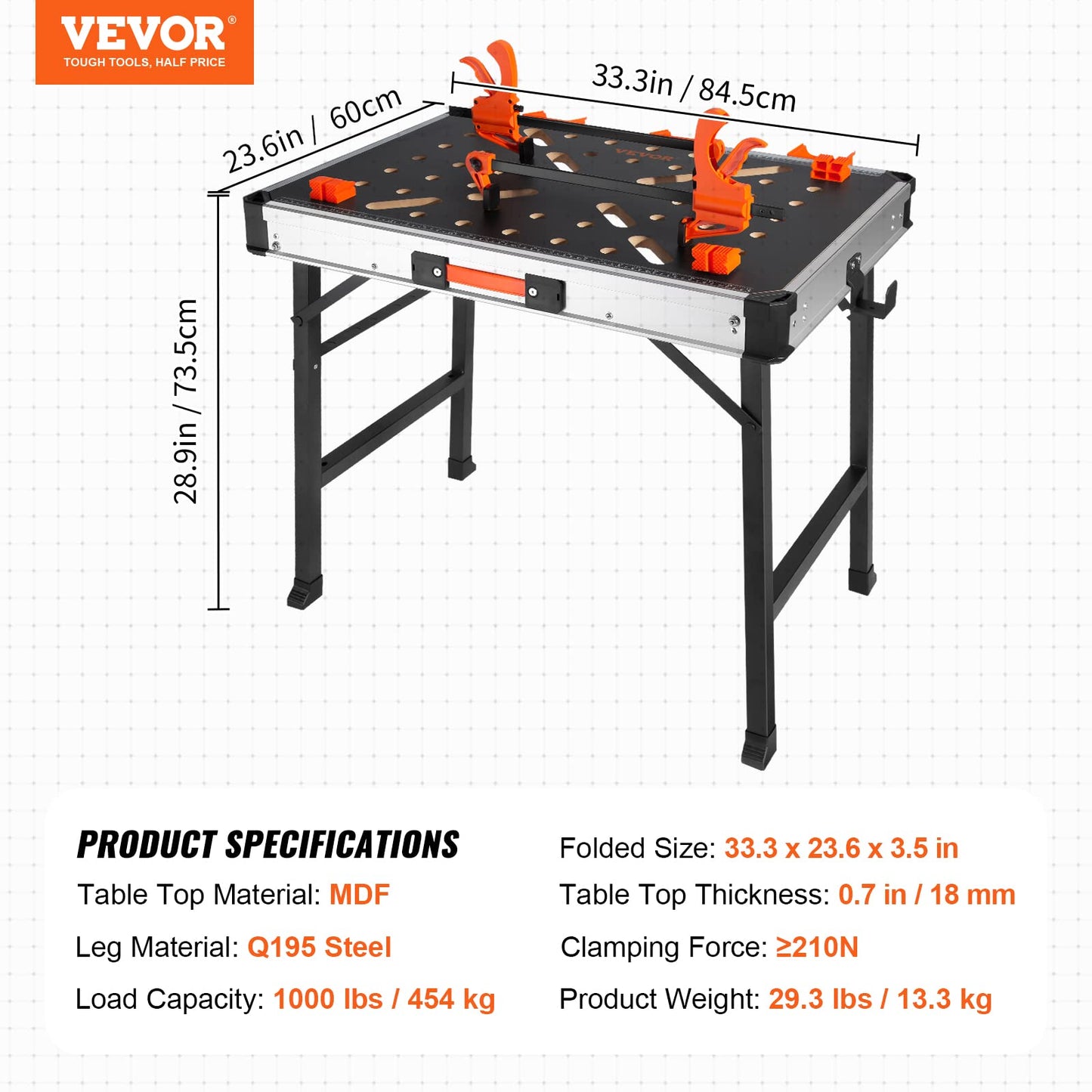 - VEVOR Folding Work Table, 2-in-1 as Sawhorse & Workbench, 1000 lbs Load Capacity -