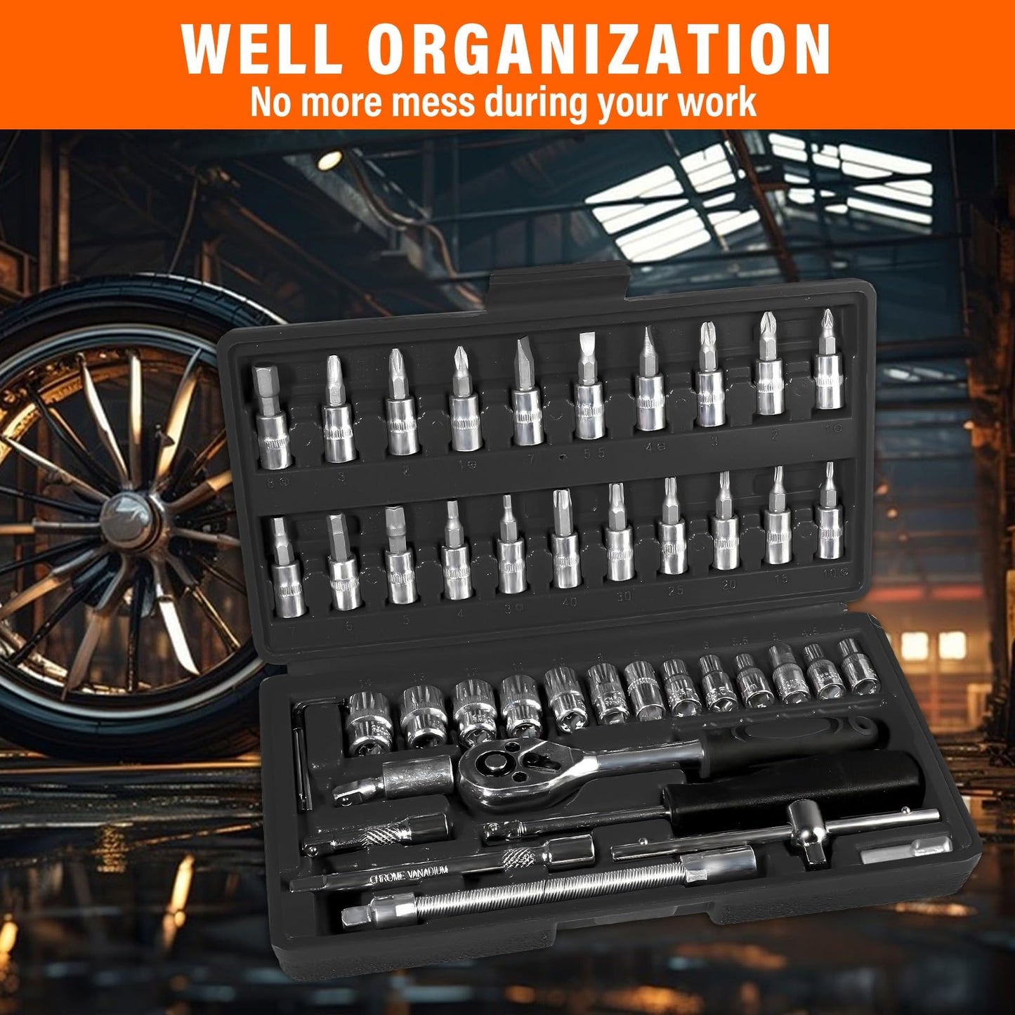 - Takezuaa 46 Pieces Socket Wrench Set | Drive Ratchet Wrench Bits & Driver -