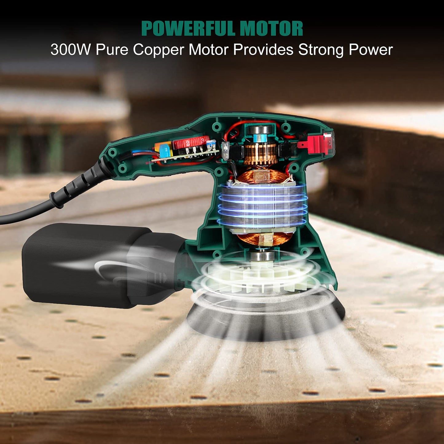 - HYCHIKA Orbital Sander | 300W 13000RPM Random Orbital Sander | 6 Variable Speeds | 125mm 12Pcs Sandpapers | Electric Sander with Dust Collection -