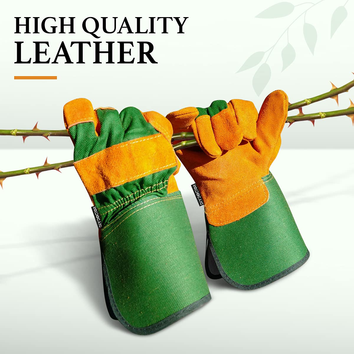 - DIY Doctor - 1x Pair Unisex Leather Heavy Duty Gardening Gloves | Leather Work Gloves -