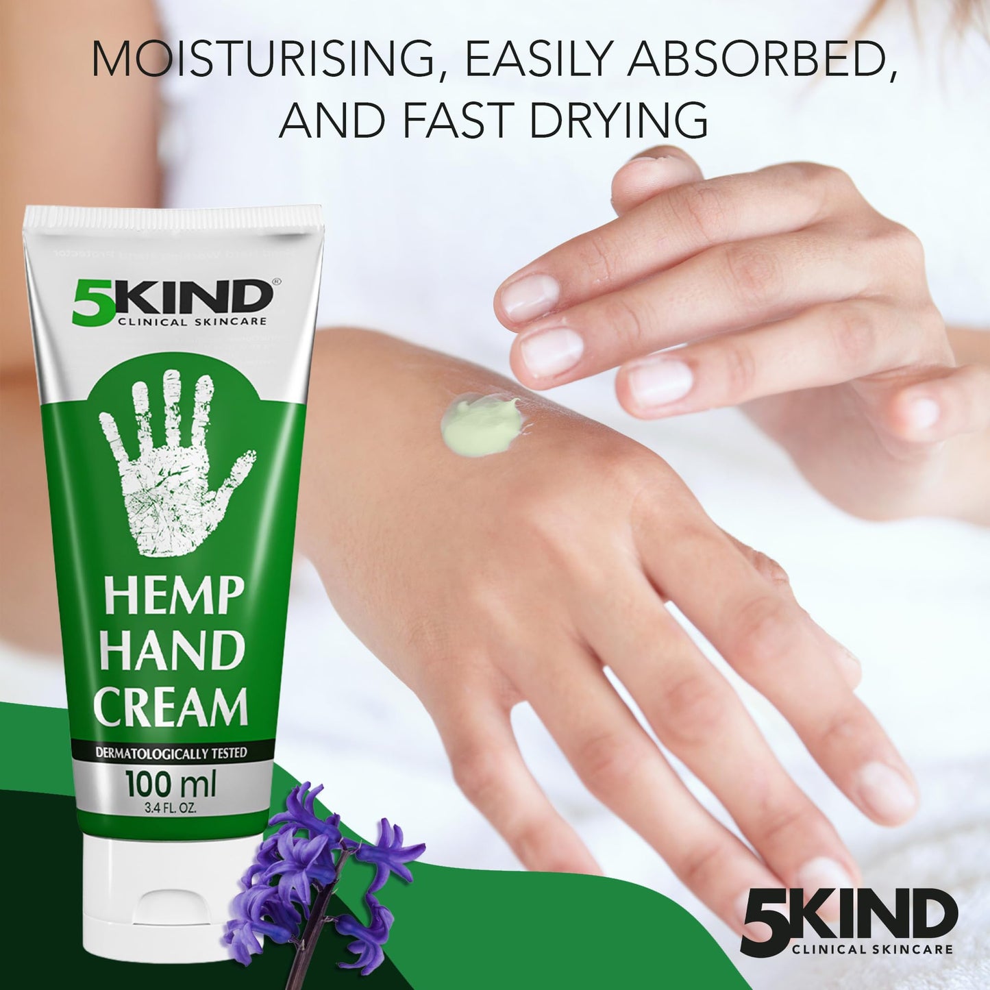 5kind Hemp Cream for Hands 100ml - Intensive Hemp Hand Cream - High Strength Working Hands Cream - Professional Women & Mens Hand Cream for Dry Hands - Natural Hand Cream