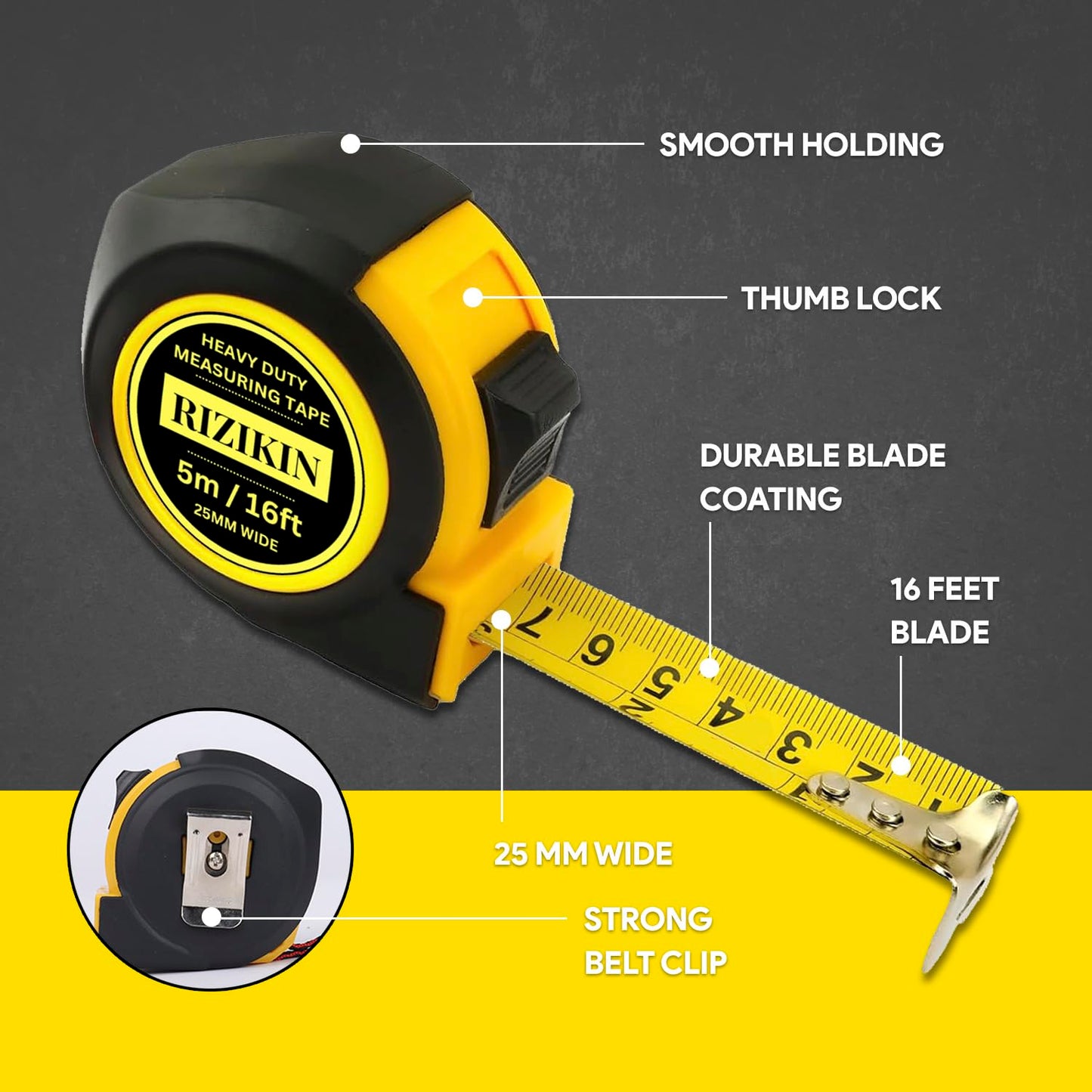 - Rizikin Heavy Duty Tape Measure 5m 16ft | Stainless Steel Measuring Tape | 5 Metre -