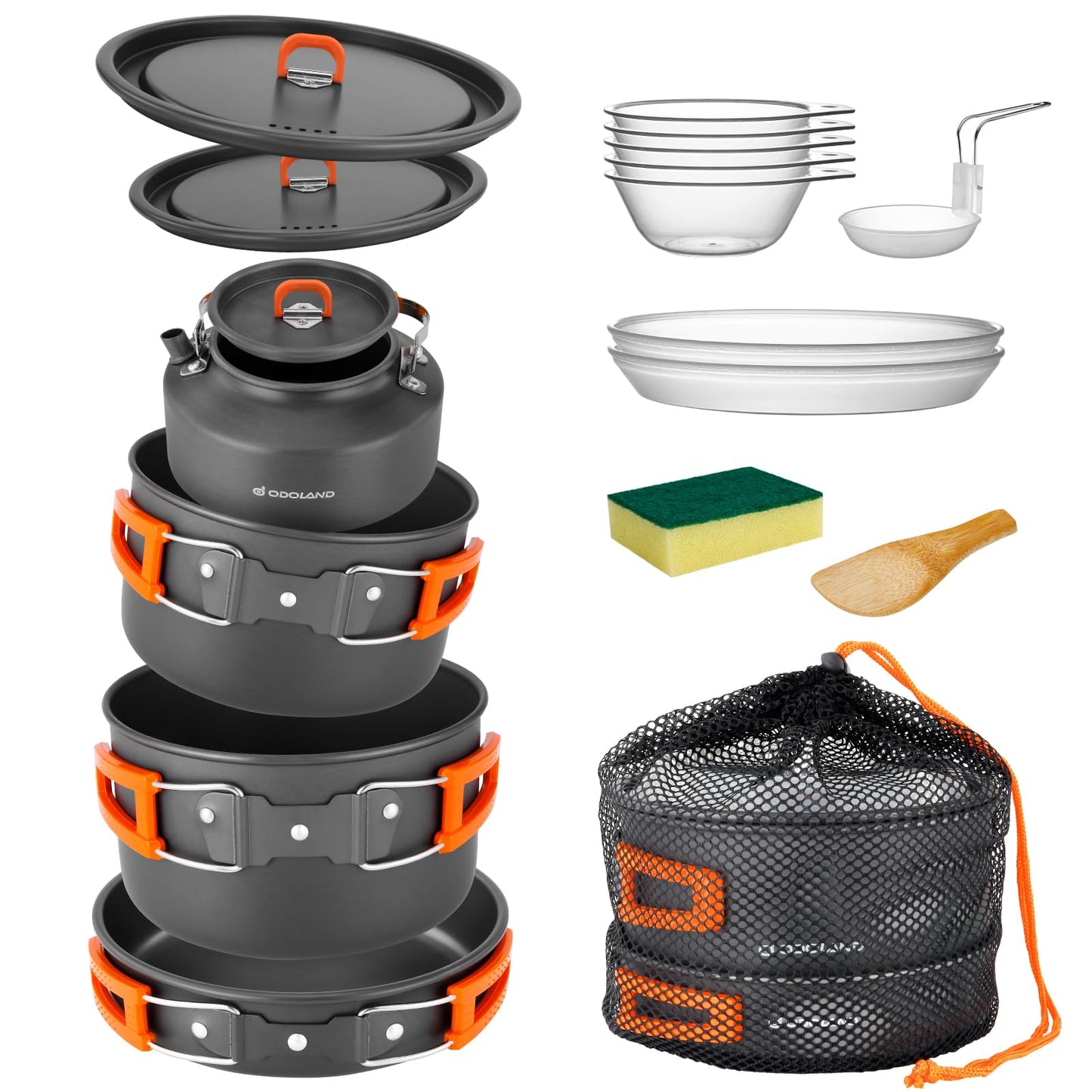 - Odoland Camping Cookware Set | Non-Stick | Lightweight Camping Kettle Pots and Pans -