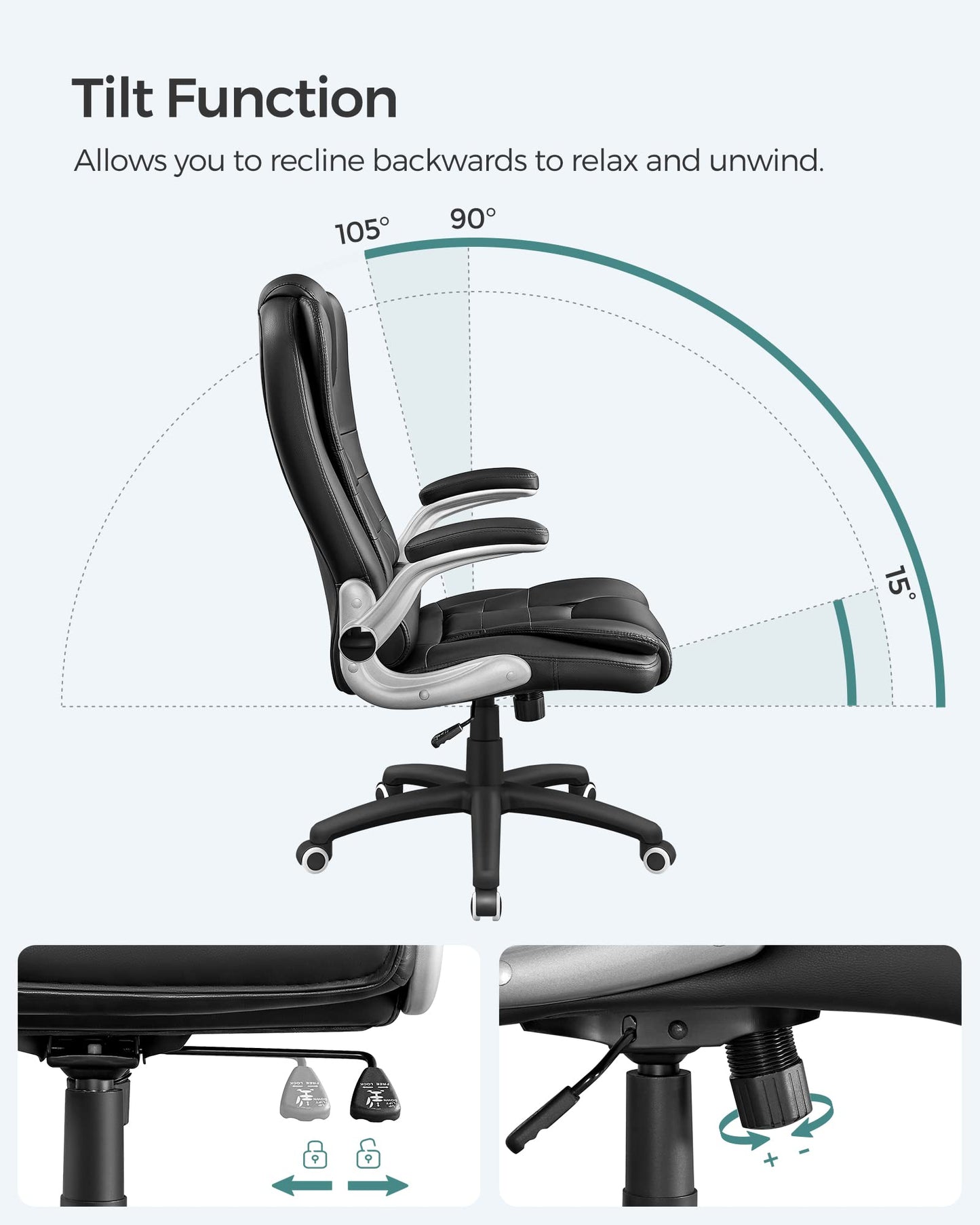 - SONGMICS Office Swivel Chair | 76 cm High Back | Flip-Up Armrest | Computer Chair -
