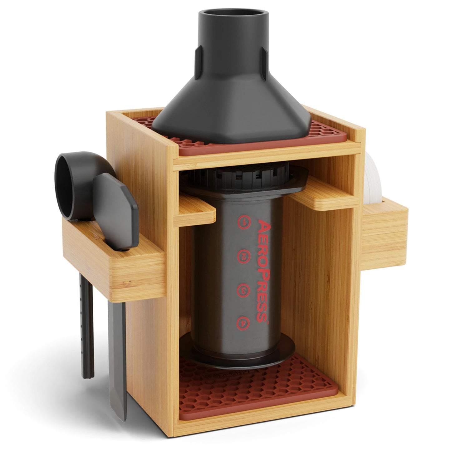 - HEXNUB – Bamboo Organizer for AeroPress | Compact Coffee Caddy Station -