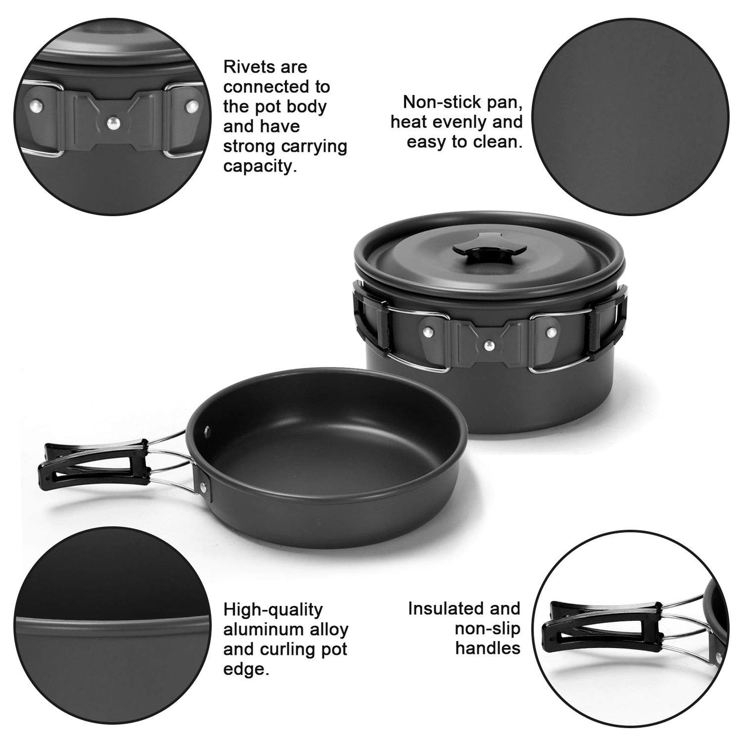 - Odoland Camping Cookware Set |Non Stick Pot Pan Kettle Set | Stainless Steel Cups | Plates -