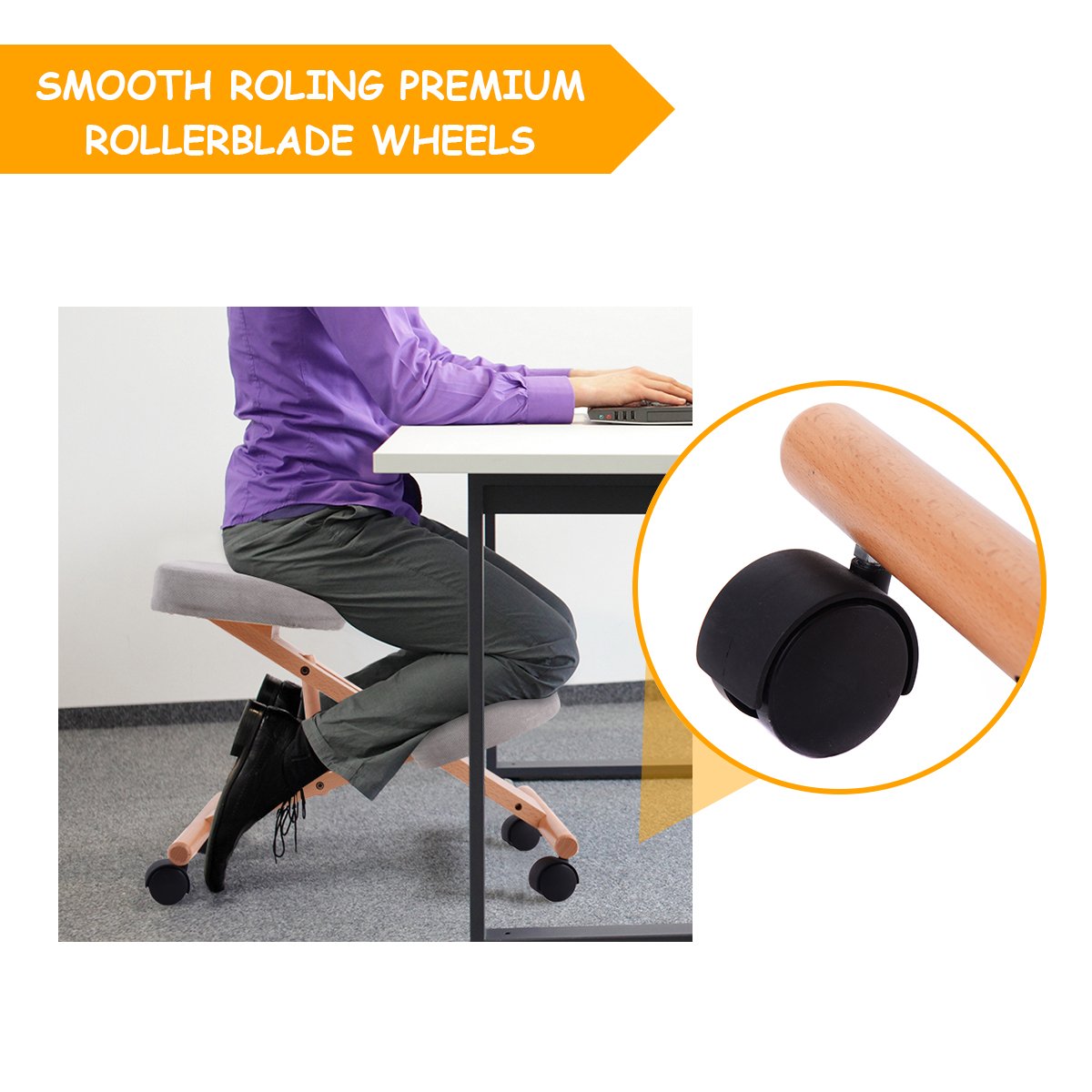 CASART Ergonomic Kneeling Chair, Adjustable Wooden Frame Kneeler Stool, Home Office Orthopaedic Posture Chairs (Grey)