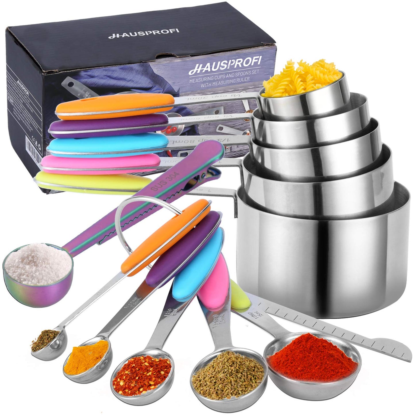 - HAUSPROFI Measuring Cups and Spoons Set of 14 | Stainless Steel Cup Measurement Set -