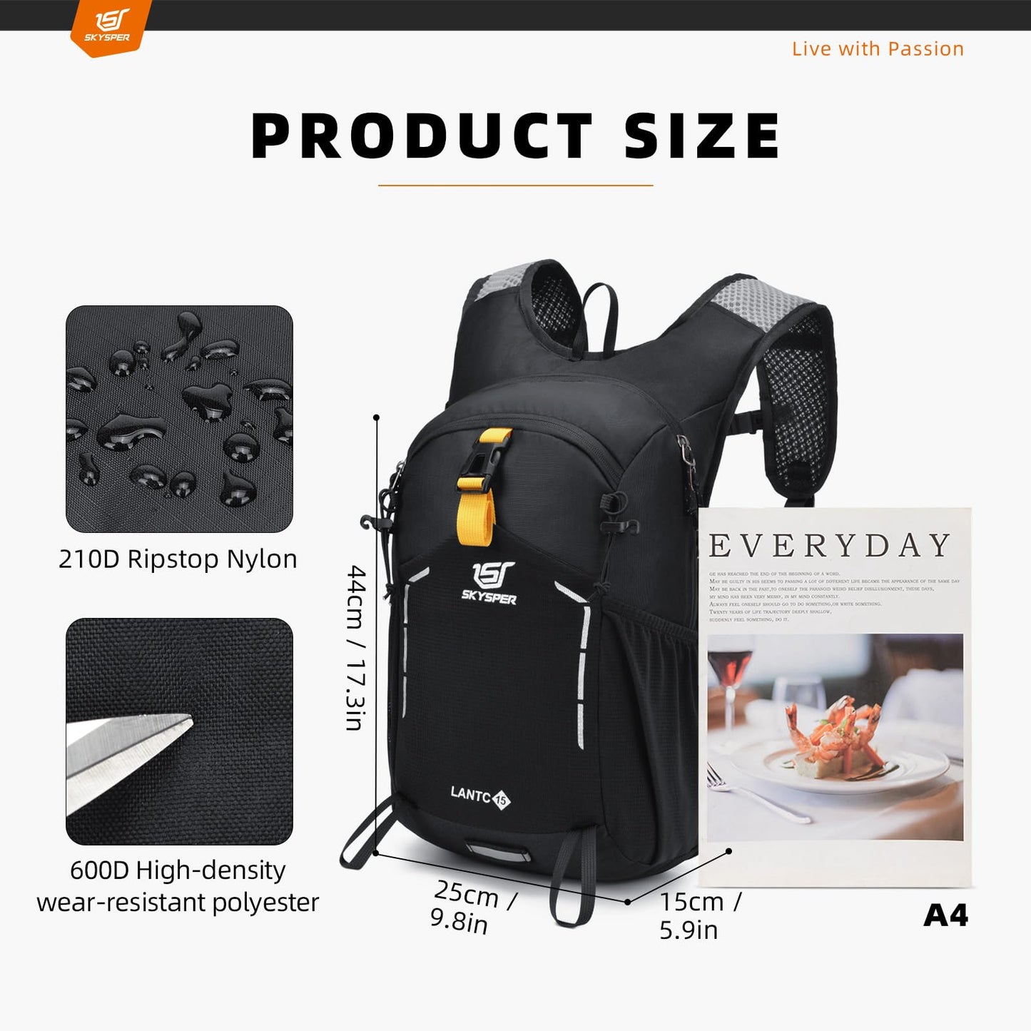 - SKYSPER Small Hiking Backpack | 15L Travel Backpack | Lightweight Bag | Water Resistant -