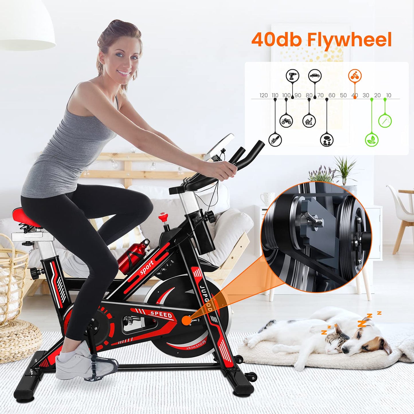 - Jupgod Stationary Exercise Bike | Indoor Cycling Bike | Slient Flywheel | LCD Monitor | Comfortable Seat -