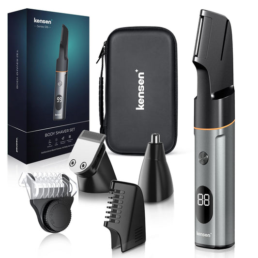 Body Hair Trimmer Men, KENSEN Manscape Body Groomer for Private Parts & Pubic Hair Electirc Razor for Men, Wet and Dry Body shavers with LED Display Men Beard Nose Trimmer Rechargeable Ball Trimmer