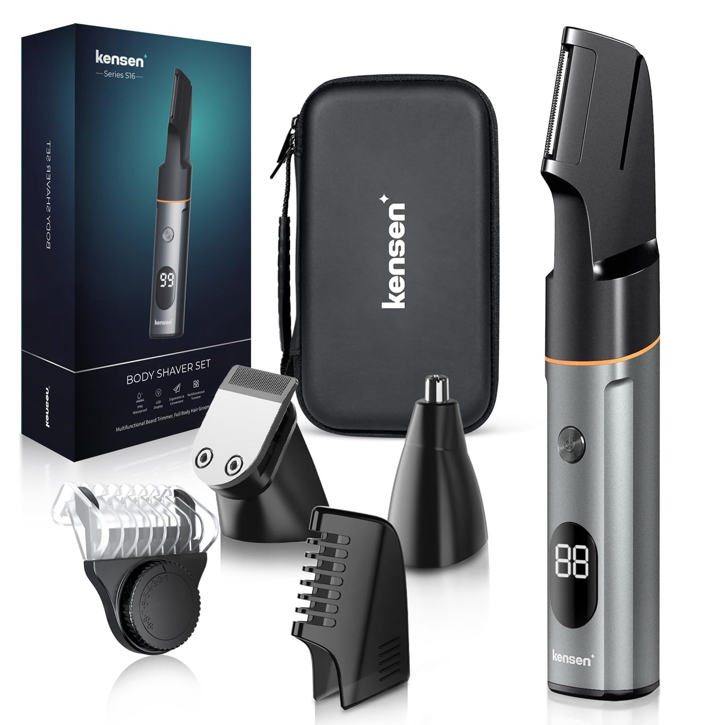 Body Hair Trimmer Men, KENSEN Manscape Body Groomer for Private Parts & Pubic Hair Electirc Razor for Men, Wet and Dry Body shavers with LED Display Men Beard Nose Trimmer Rechargeable Ball Trimmer