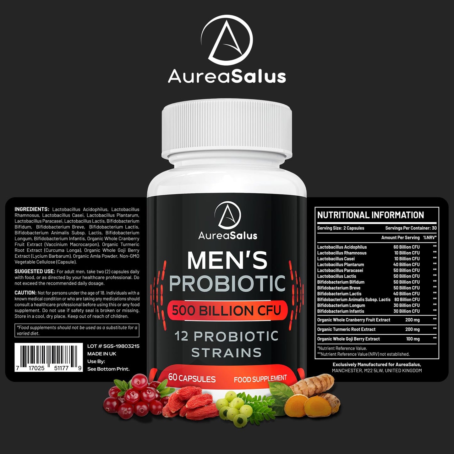 - Probiotic for Men | 500 Billion CFU 12 Strains -