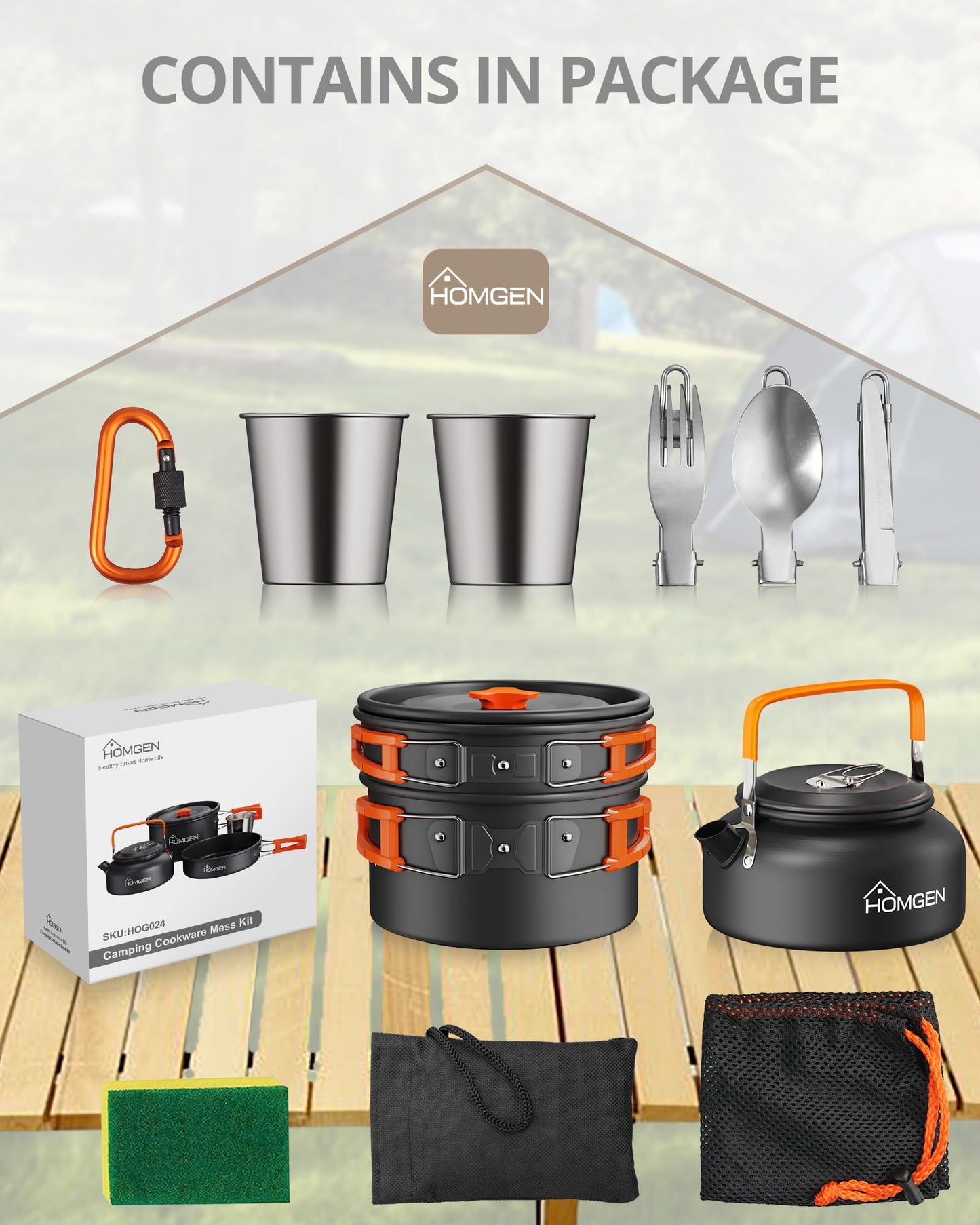 - HOMGEN Camping Cooking Set | Camping Pots and Pans Set | Aluminium Camping Cookware Kit -