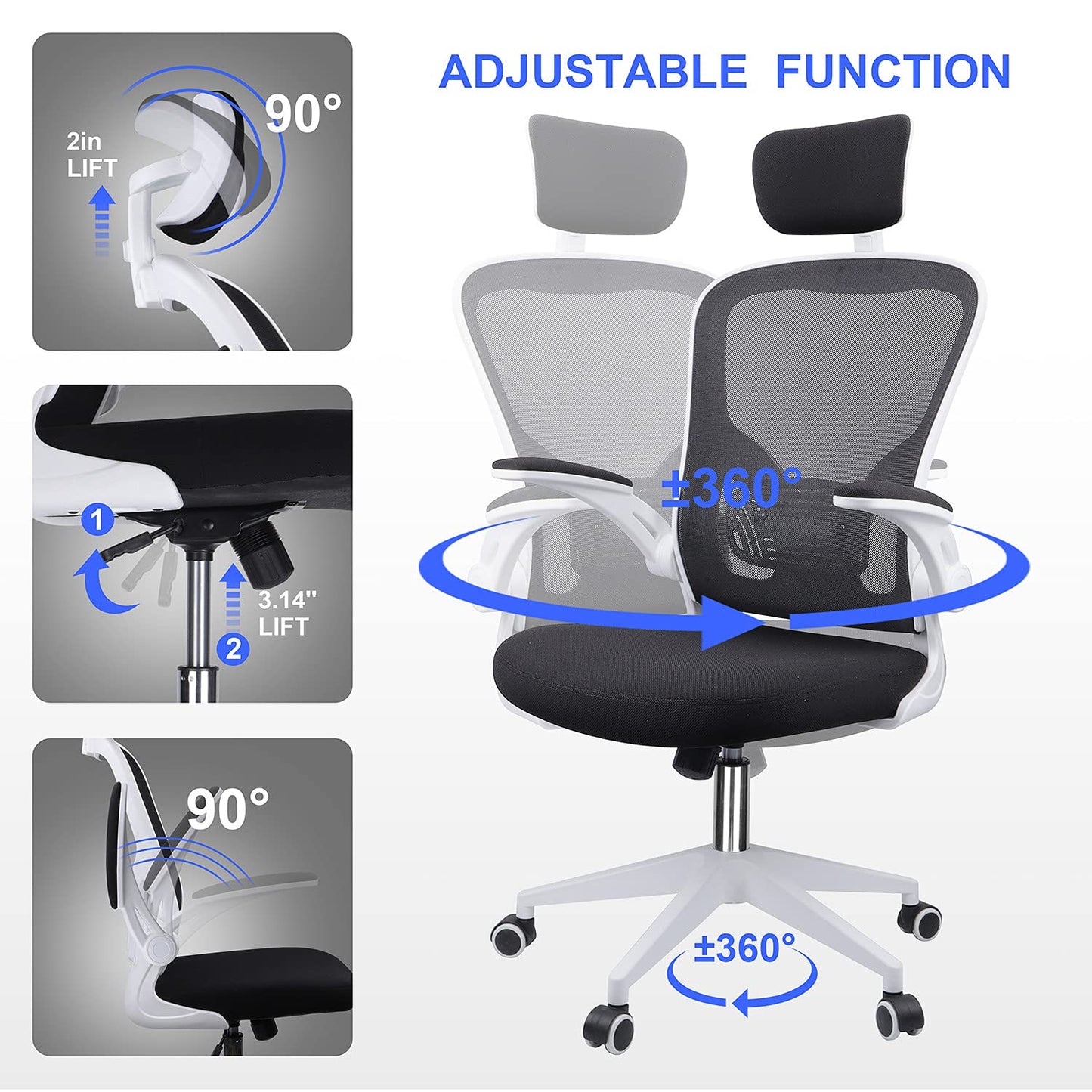 - JAJALUYA Office Chair | Mesh Computer Chair | Adjustable Headrest | Lumbar Support Desk Chair -